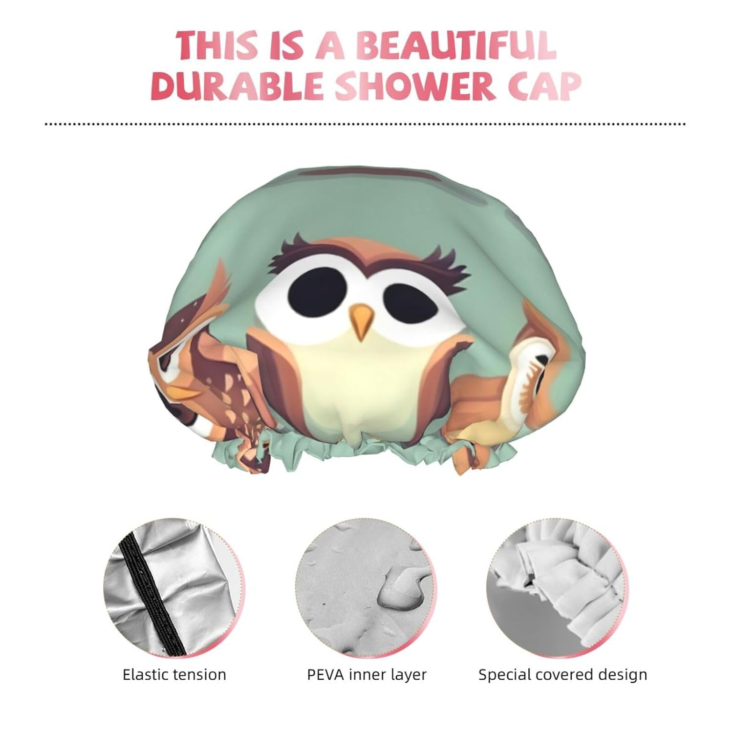 Ice Hockey print Print Reusable Shower Cap for Women,Double Waterproof Layers Bathing Hat,Quick Drying Bath Hair Cap