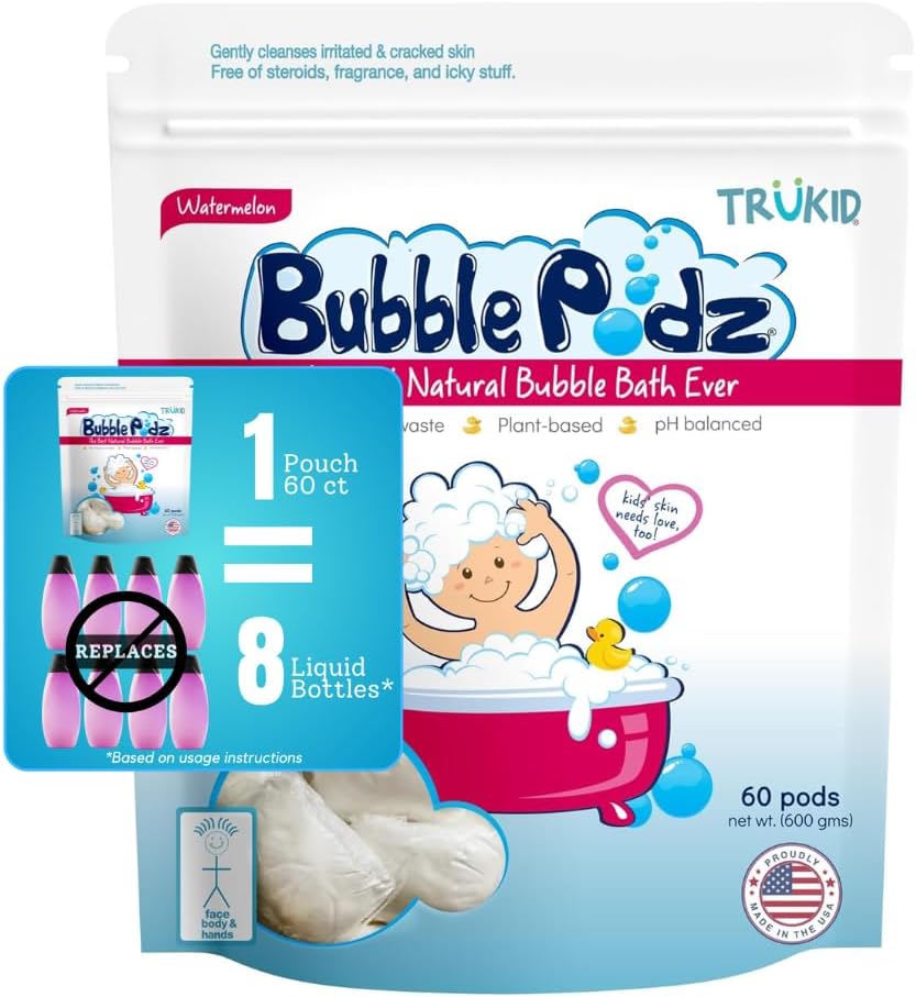 TruKid Bubble Podz for Baby, Refreshing Bubble Bath for Dry, Sensitive & Soft Skin, pH Balanced for Eye Sensitivity, Enriched with Lavender Flower, Lavender Scent, All Natural Ingredients (24 Podz)