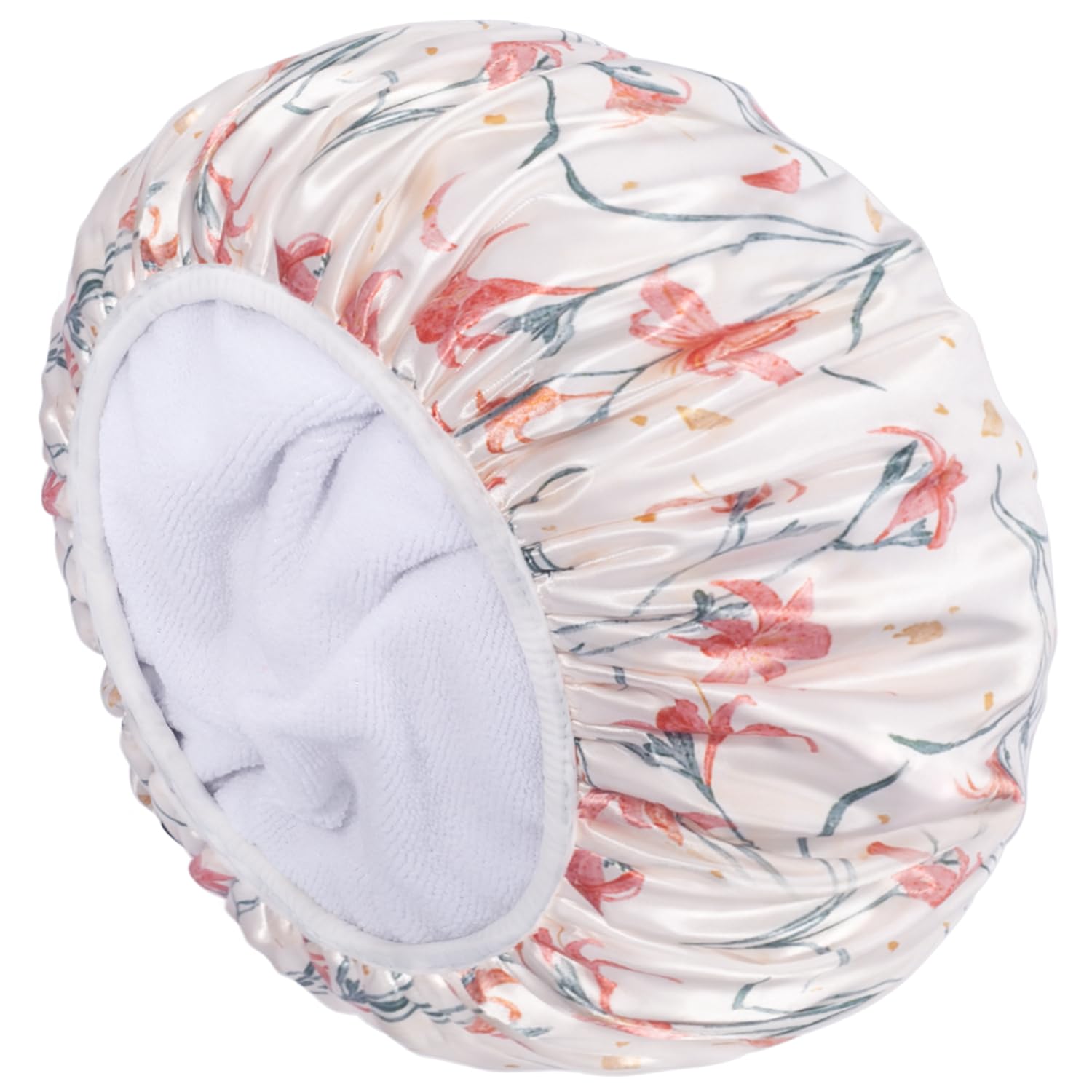 Aquior Shower Cap,Terry Cloth Lined Shower Cap for Women Reusable, Triple Layer Waterproof Bath Cap, Extra Large for Women Long Hair