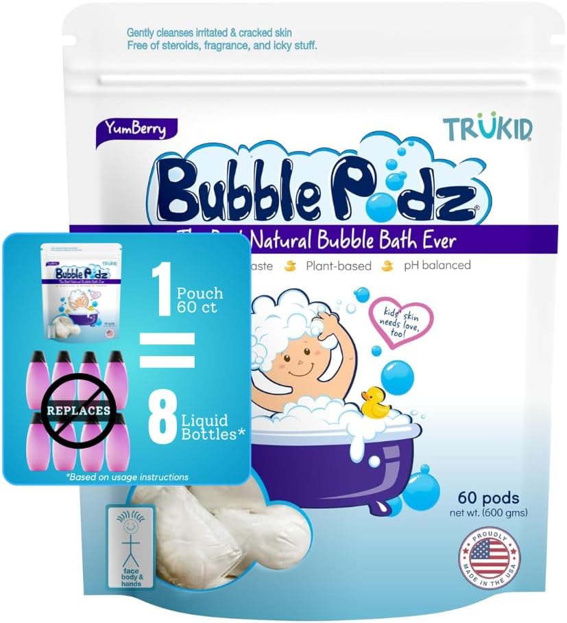 TruKid Bubble Podz for Baby, Refreshing Bubble Bath for Dry, Sensitive & Soft Skin, pH Balanced for Eye Sensitivity, Enriched with Lavender Flower, Lavender Scent, All Natural Ingredients (24 Podz)