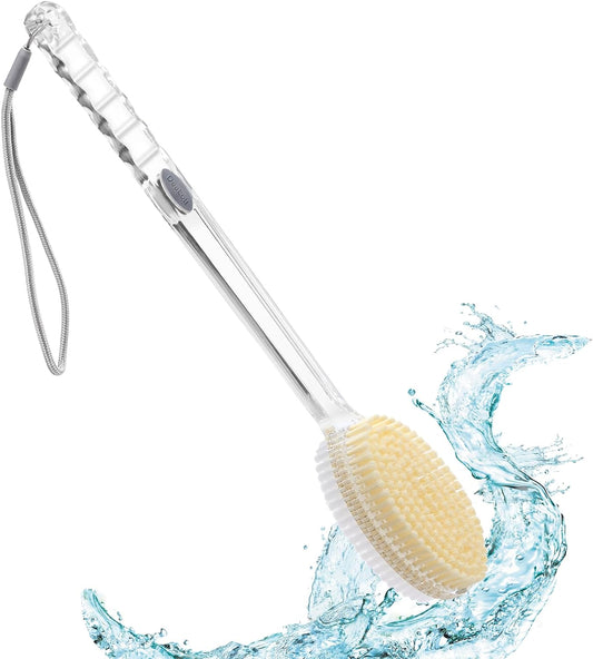 DeaLott Dual-Sided Back Scrubber for Shower, Long Handle Back Brush with Stiff and Soft Bristles, Wet and Dry Body Brush Exfoliator, Shower Brush for Body Men Women