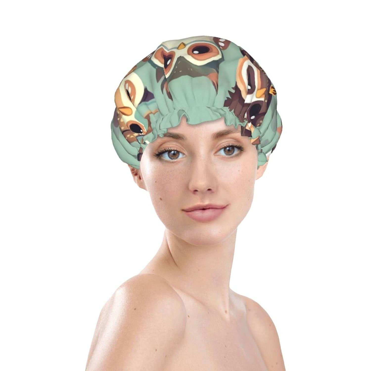 Ice Hockey print Print Reusable Shower Cap for Women,Double Waterproof Layers Bathing Hat,Quick Drying Bath Hair Cap