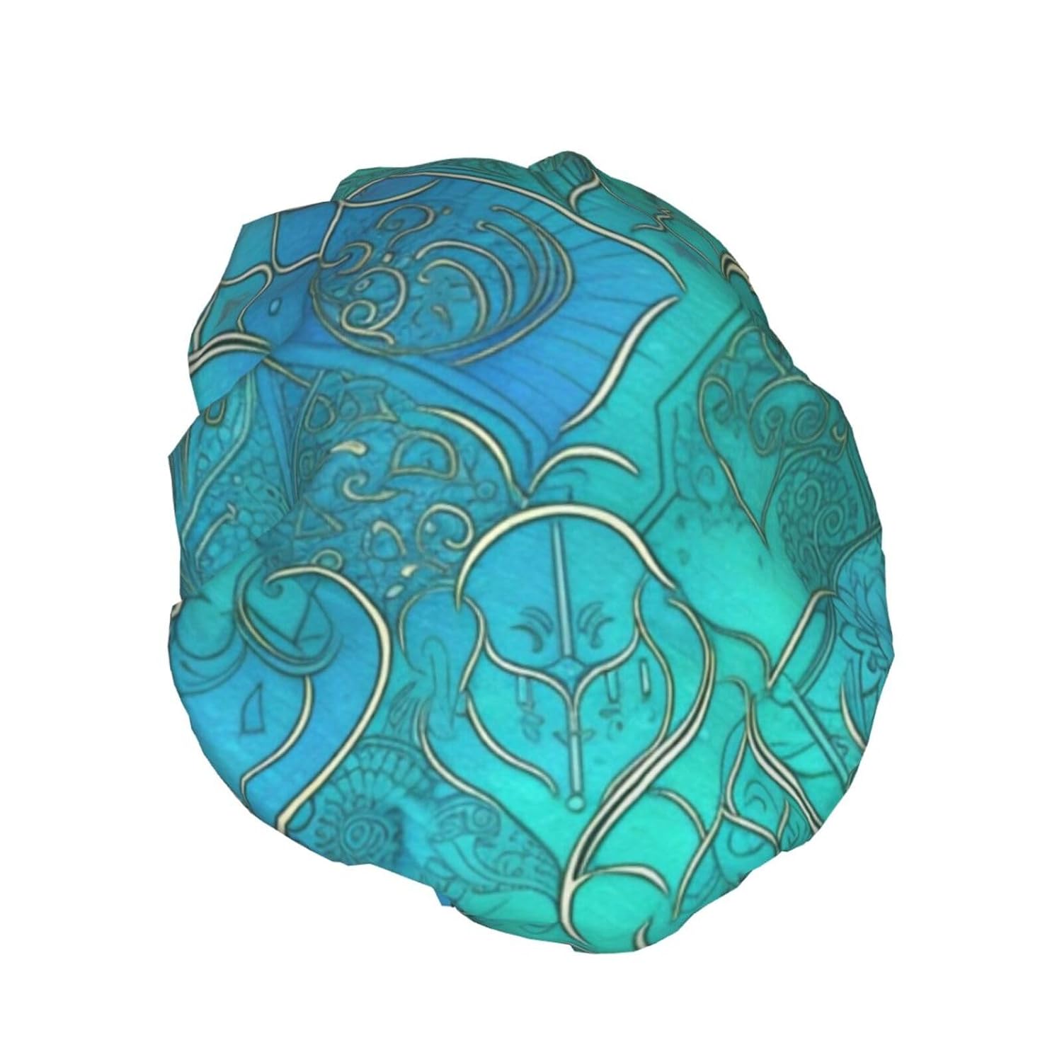 Turquoise Pattern Printed Shower Cap For Women Double Layer Waterproof Bath Hair Hat Reusable Bath Caps Elastic Hair Protection Ladies Spa Salon Bathing Shower Hat