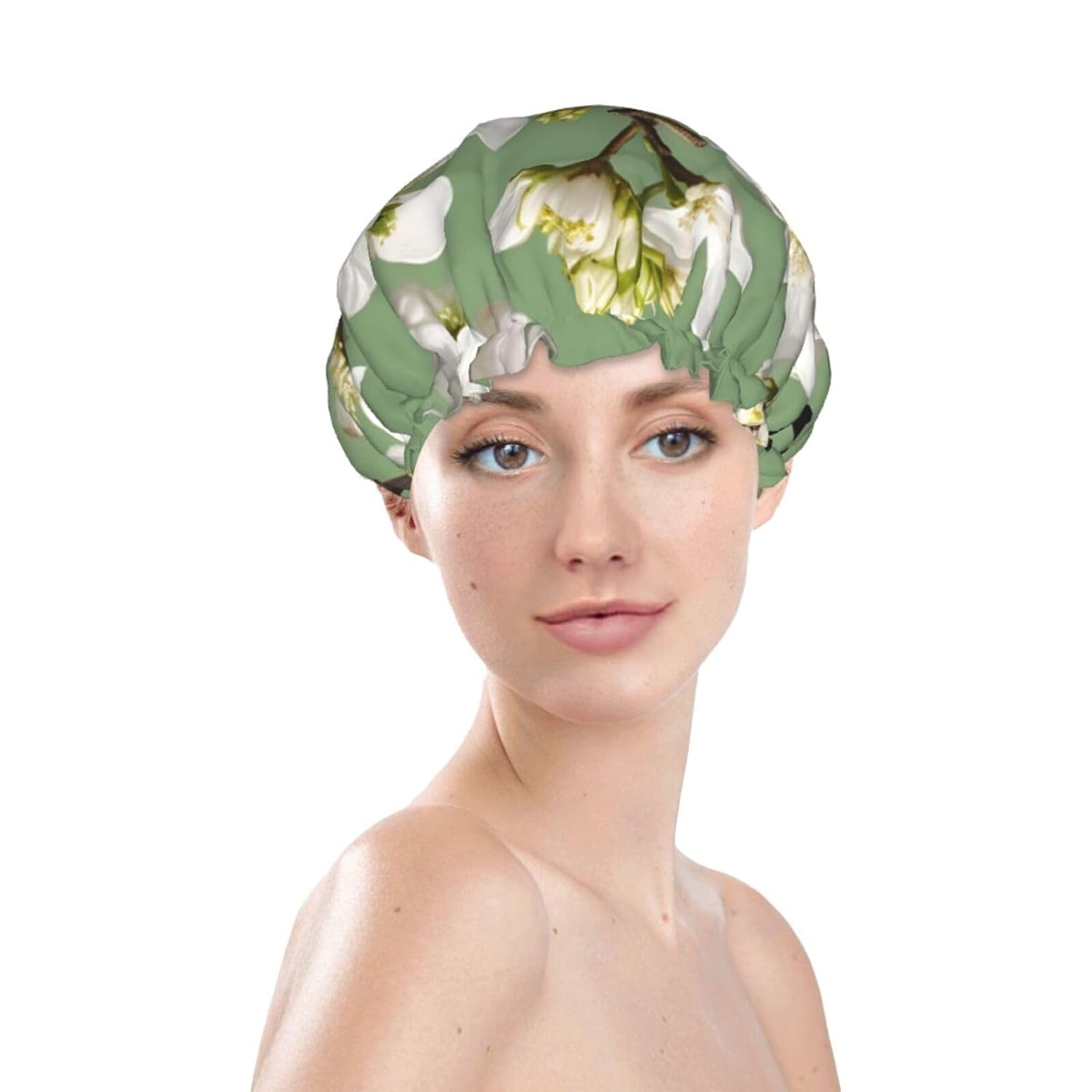 Ice Hockey print Print Reusable Shower Cap for Women,Double Waterproof Layers Bathing Hat,Quick Drying Bath Hair Cap