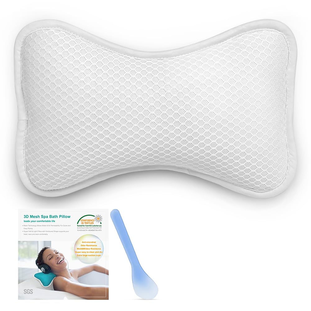 Comfortable Bath Pillow with Suction Cups, Supports Neck and Shoulders Home Spa Pillows for Bathtub, Hot Tub, Bathtub Head Rest Pillow Relax & Comfy - Blue