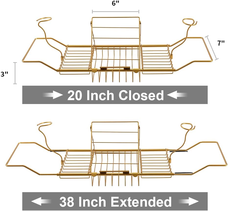 BESTHLS Bathtub Tray Caddy for Luxury Bath Expandable Extra Wide Bath Tub Tray with Wine Glass Holder & Soap Accessaries Holder & Laptop Reading and Organizer Ideal for Home Spa Lover (Silver)