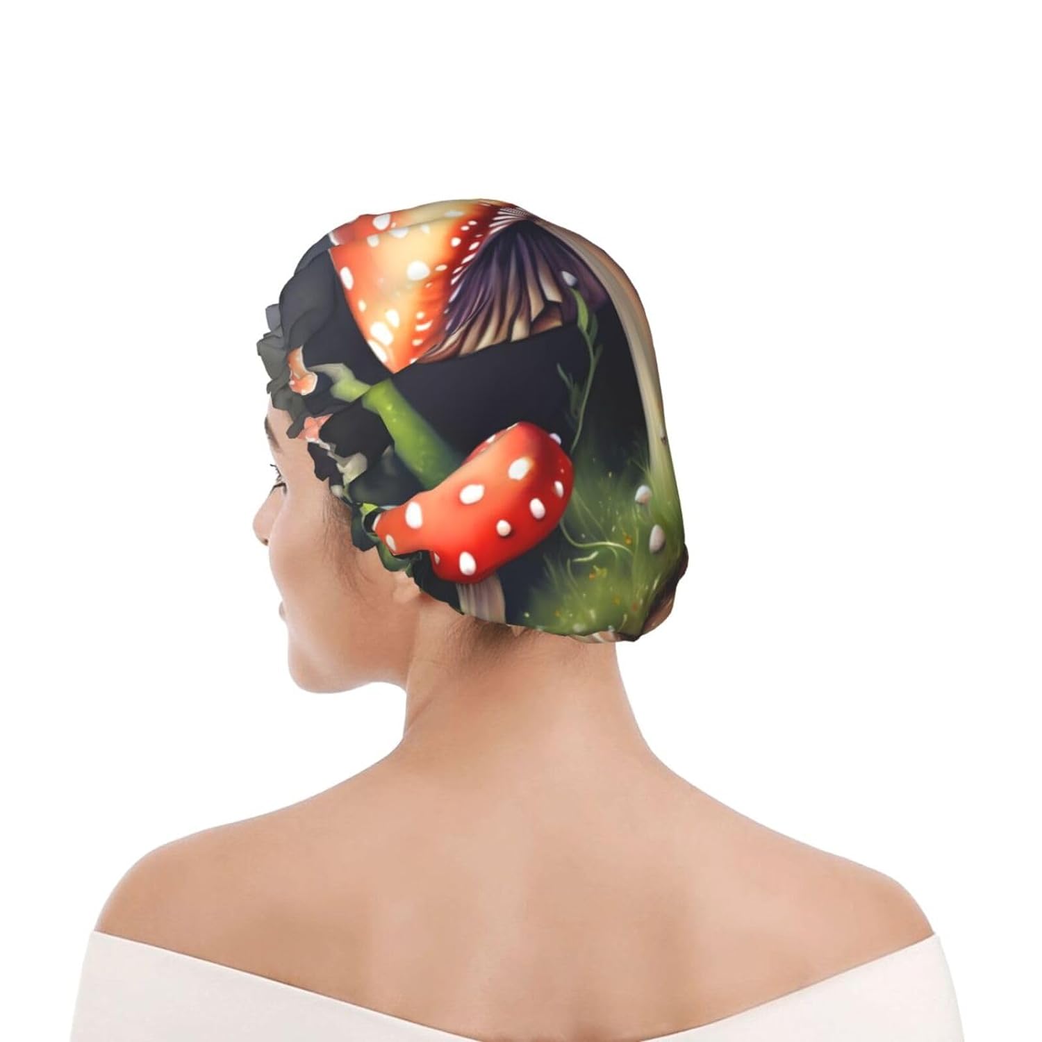 Ice Hockey print Print Reusable Shower Cap for Women,Double Waterproof Layers Bathing Hat,Quick Drying Bath Hair Cap