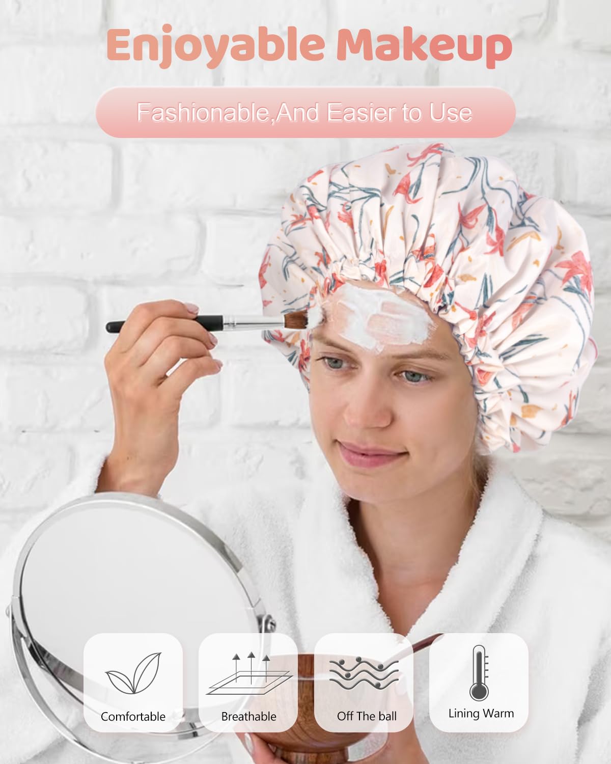 Aquior Shower Caps, Double Layer Waterproof Shower Cap for Women, Reusable Large Shower Cap for all Hair Lengths with EVA Lining, Soft Bath Shower Caps