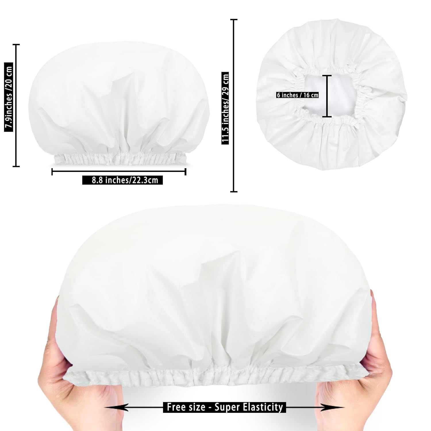 Shower Caps for Women, Terry Cloth Lined EVA Exterior Elastic and Reusable Bath Caps, Double Waterproof Layers Shower Cap, Bathing Shower Caps, Environmental Protection Bath Hair Cap - Pink