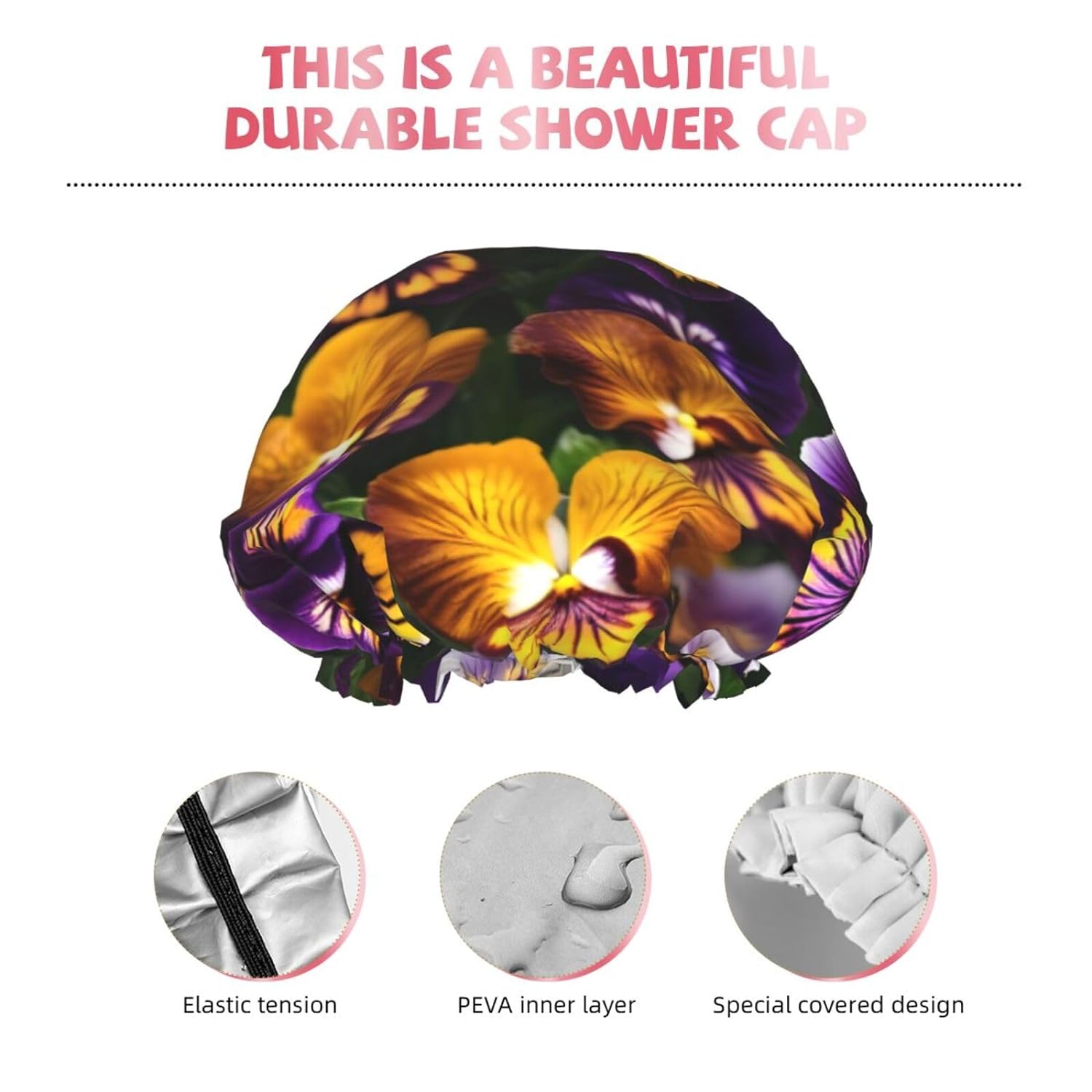 Ice Hockey print Print Reusable Shower Cap for Women,Double Waterproof Layers Bathing Hat,Quick Drying Bath Hair Cap