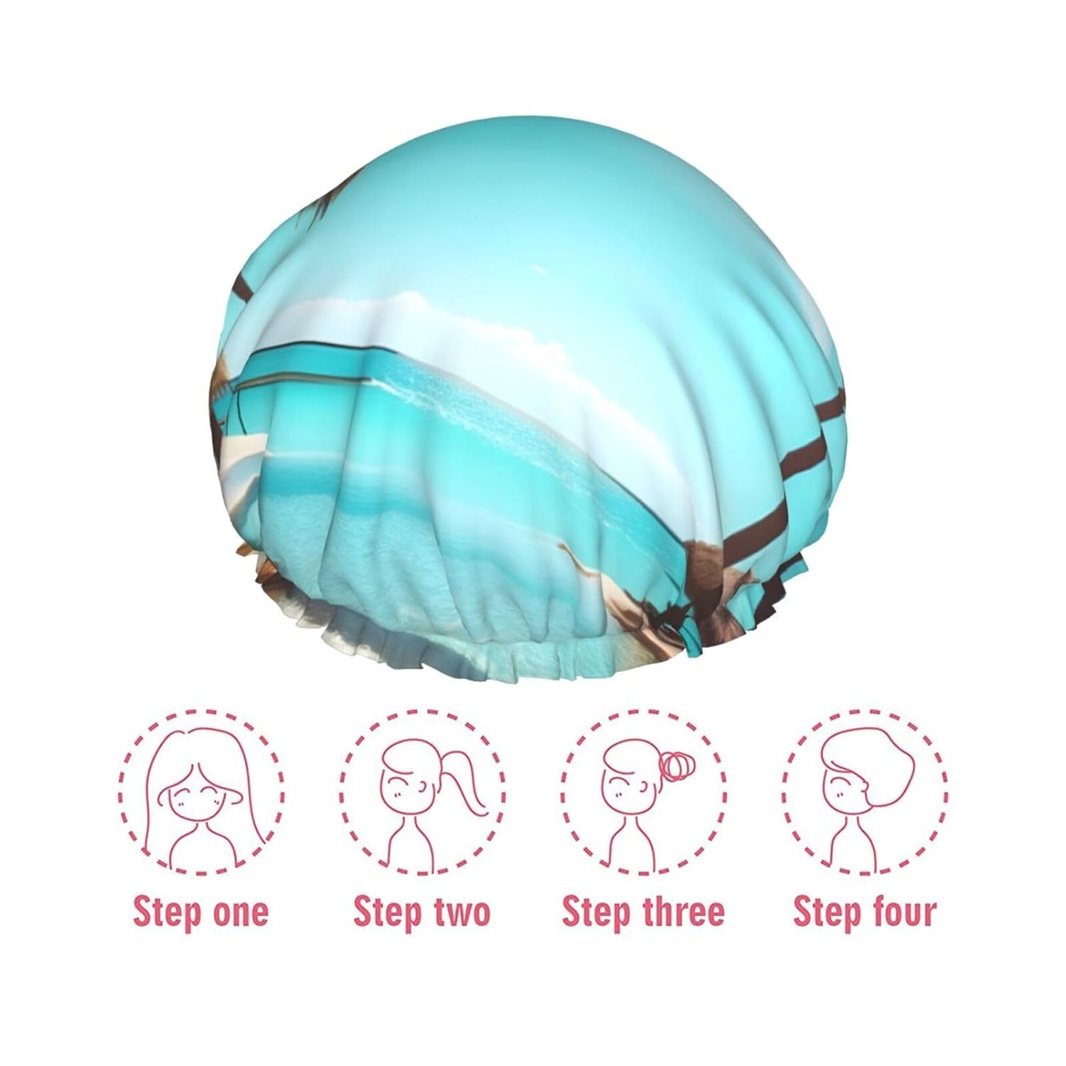 Ice Hockey print Print Reusable Shower Cap for Women,Double Waterproof Layers Bathing Hat,Quick Drying Bath Hair Cap