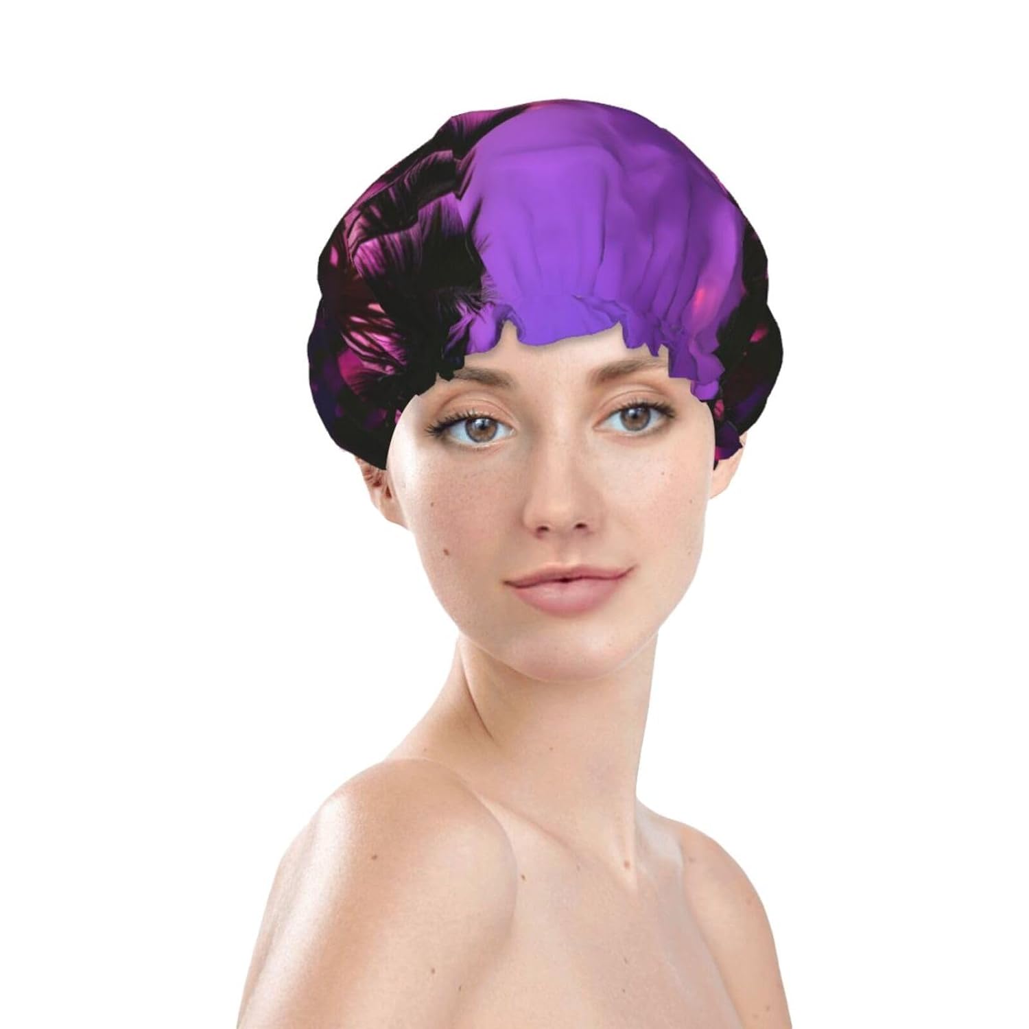 Ice Hockey print Print Reusable Shower Cap for Women,Double Waterproof Layers Bathing Hat,Quick Drying Bath Hair Cap