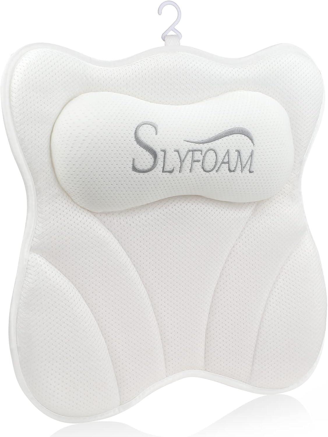 Bath Pillow for Tub Neck and Back Support Bathtub Pillow Essential Bath Accessory for Soaking, Jacuzzi or Spa Bathtub, Luxury Soft 4D Bath Tub Pillow with Strong Suction Cups for Body Relaxing - White