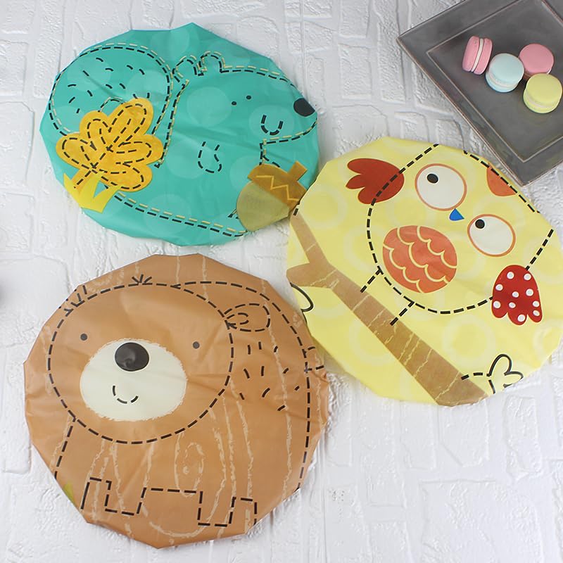 4Pcs Shower Caps, Waterproof Bath Caps Plastic Reusable Shower Caps Elastic Band Bath Hair Caps for Women Kids (P-3)