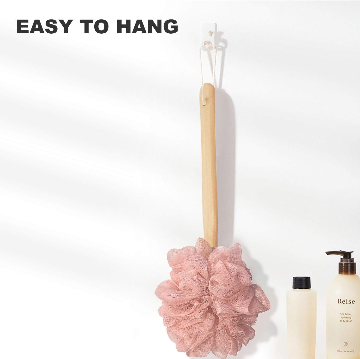 RASDDER Loofah with Handle, Loofah on a Stick, Loofah Sponge with Handle, PE Soft Mesh Luffa, Exfoliating Luffa on a Stick for Men and Women