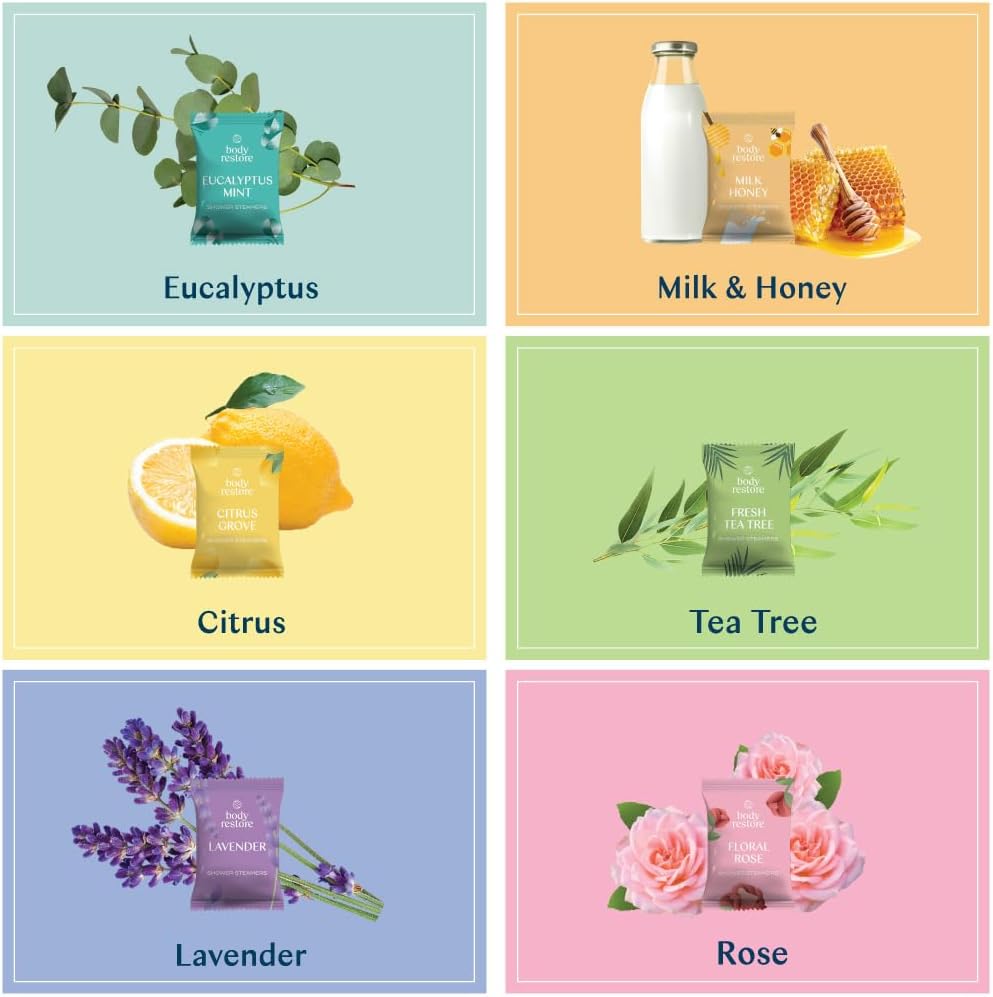 BodyRestore Shower Steamers Aromatherapy 15 Pack - Christmas Gifts Stocking Stuffers, Relaxation Birthday Gifts for Women and Men, Stress Relief and Luxury Self Care, Eucalyptus Shower Bath Bombs