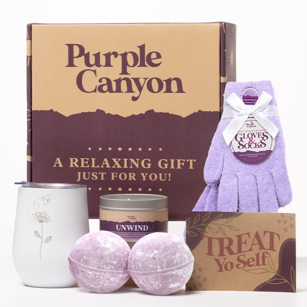 Purple Canyon Mystic Spa Box | 7 Piece Full Size Lavender Spa Kit for Self Care | Bath and Body Gifts for Women