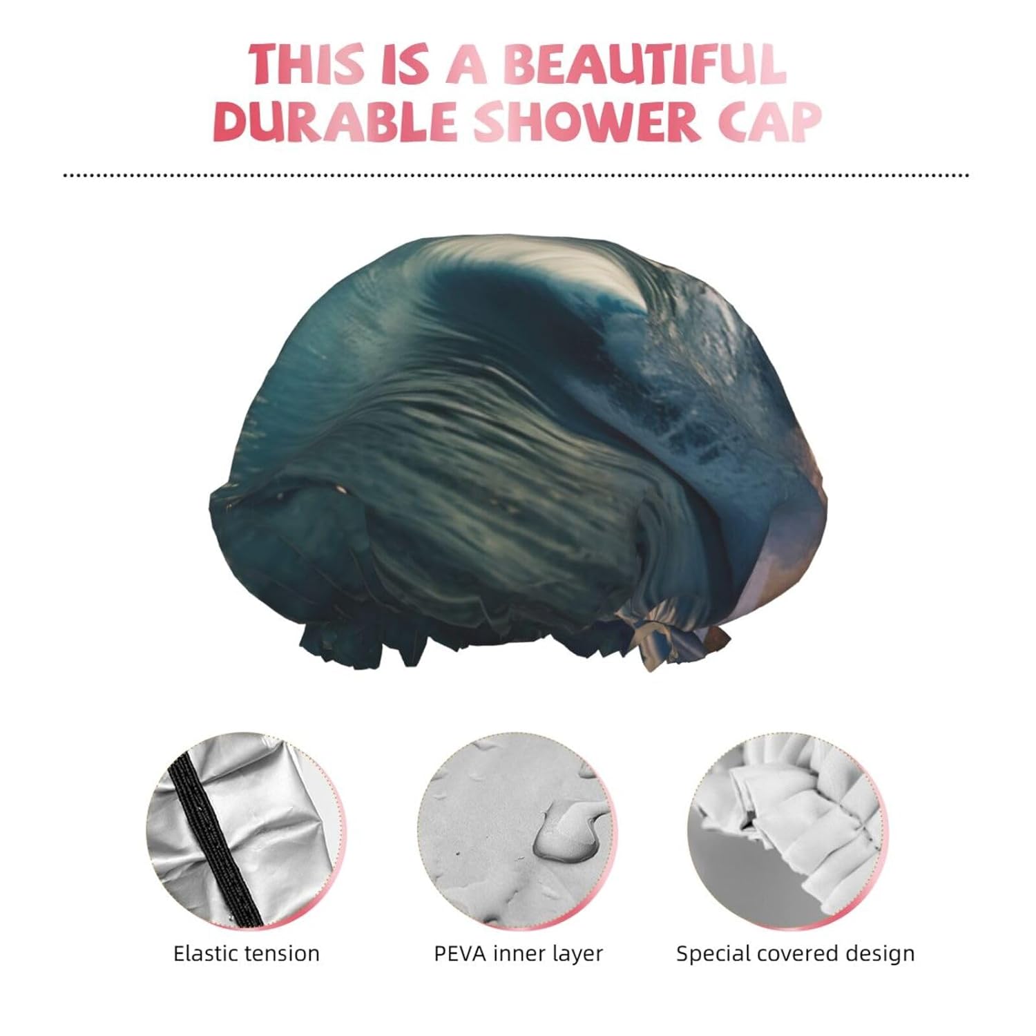 Ice Hockey print Print Reusable Shower Cap for Women,Double Waterproof Layers Bathing Hat,Quick Drying Bath Hair Cap