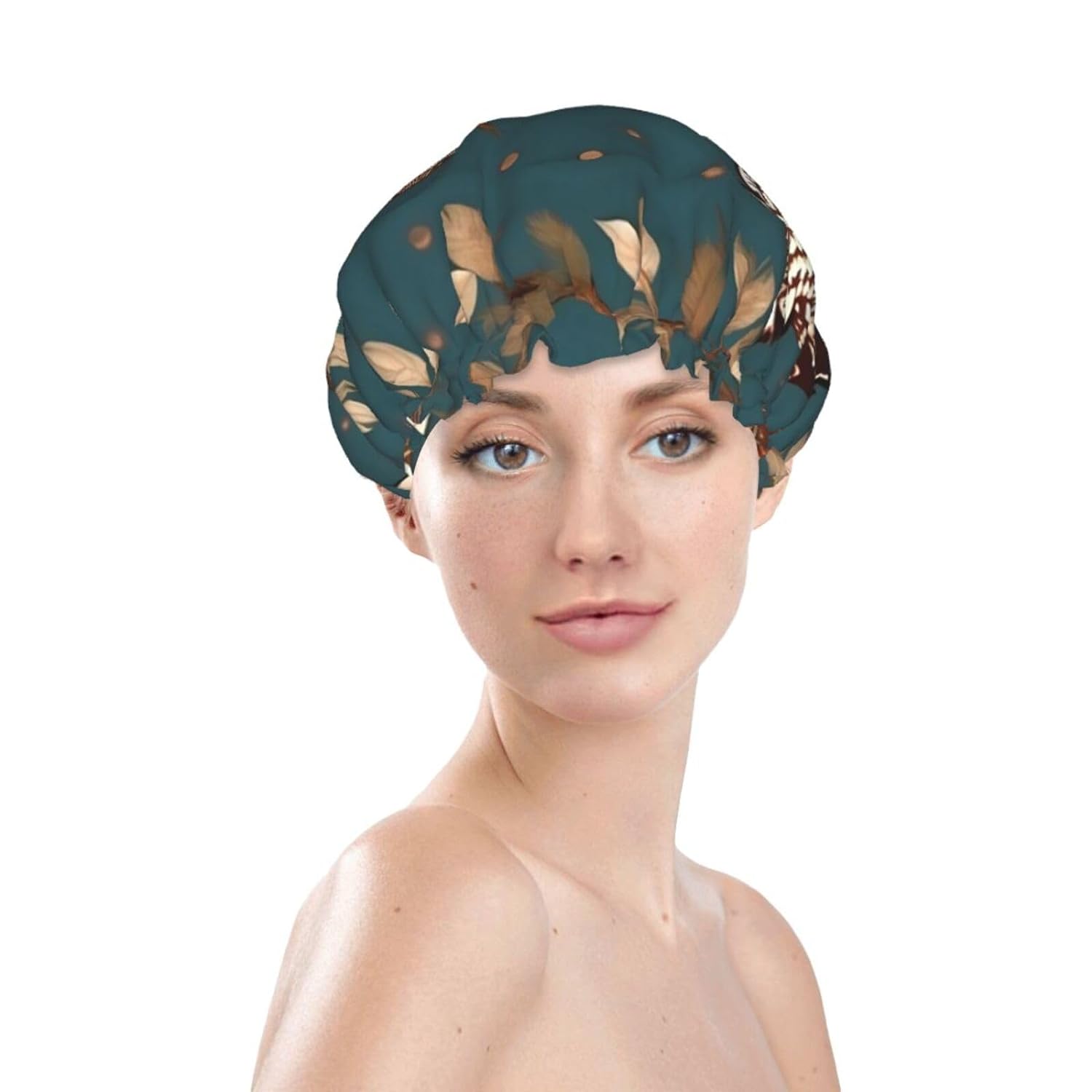 Ice Hockey print Print Reusable Shower Cap for Women,Double Waterproof Layers Bathing Hat,Quick Drying Bath Hair Cap