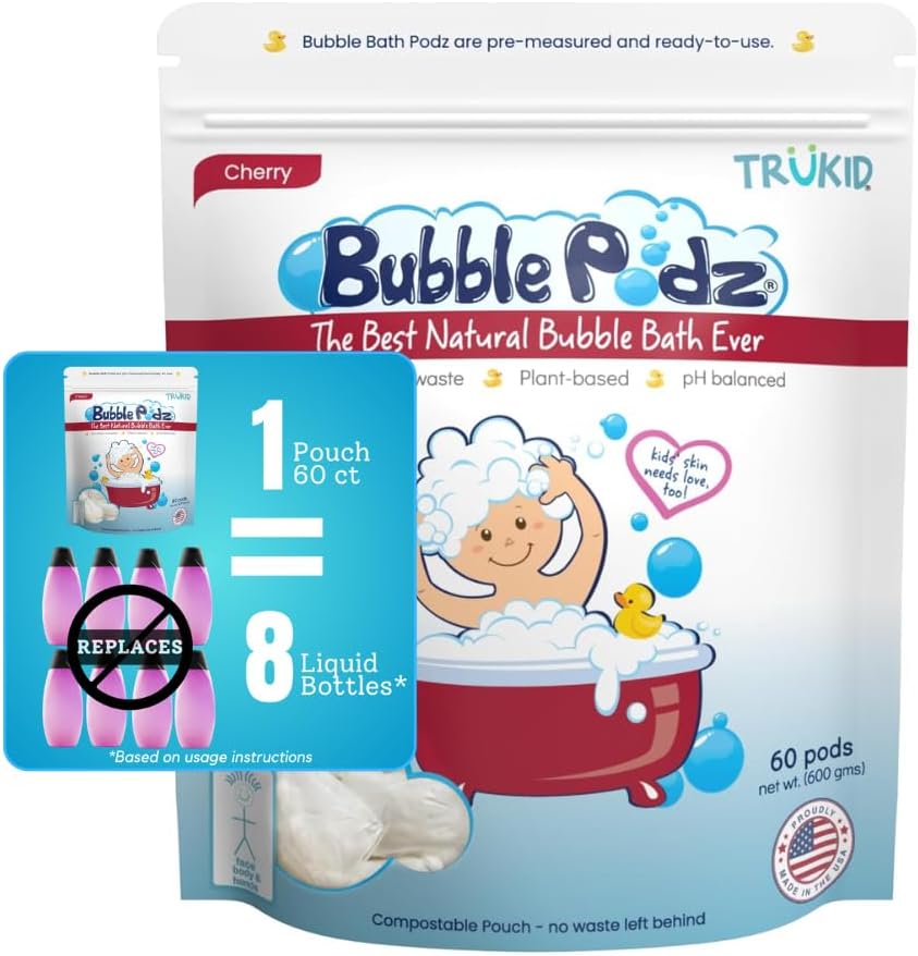 TruKid Bubble Podz for Baby, Refreshing Bubble Bath for Dry, Sensitive & Soft Skin, pH Balanced for Eye Sensitivity, Enriched with Lavender Flower, Lavender Scent, All Natural Ingredients (24 Podz)
