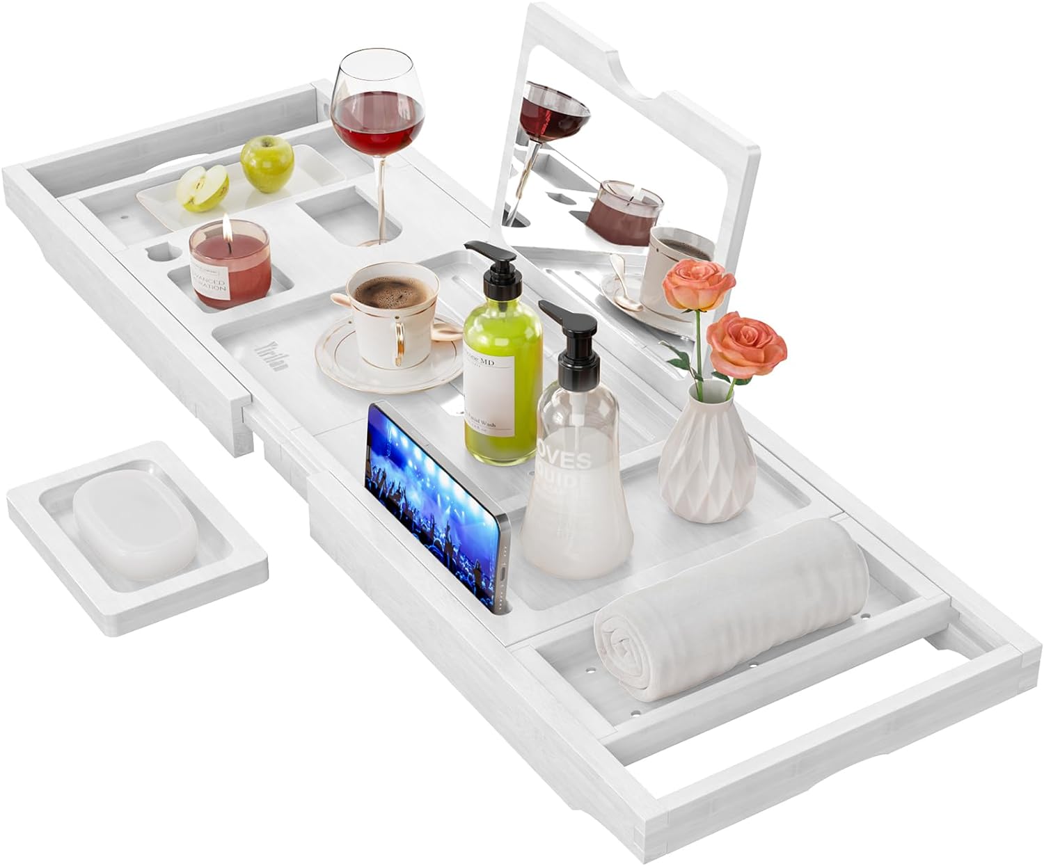 Yirilan Premium Bathtub Tray Caddy - Expandable Bath Tray - Unique House Warming Gifts, New Home, Anniversary & Wedding Gifts for Couple, Bridal Shower Gift for Women