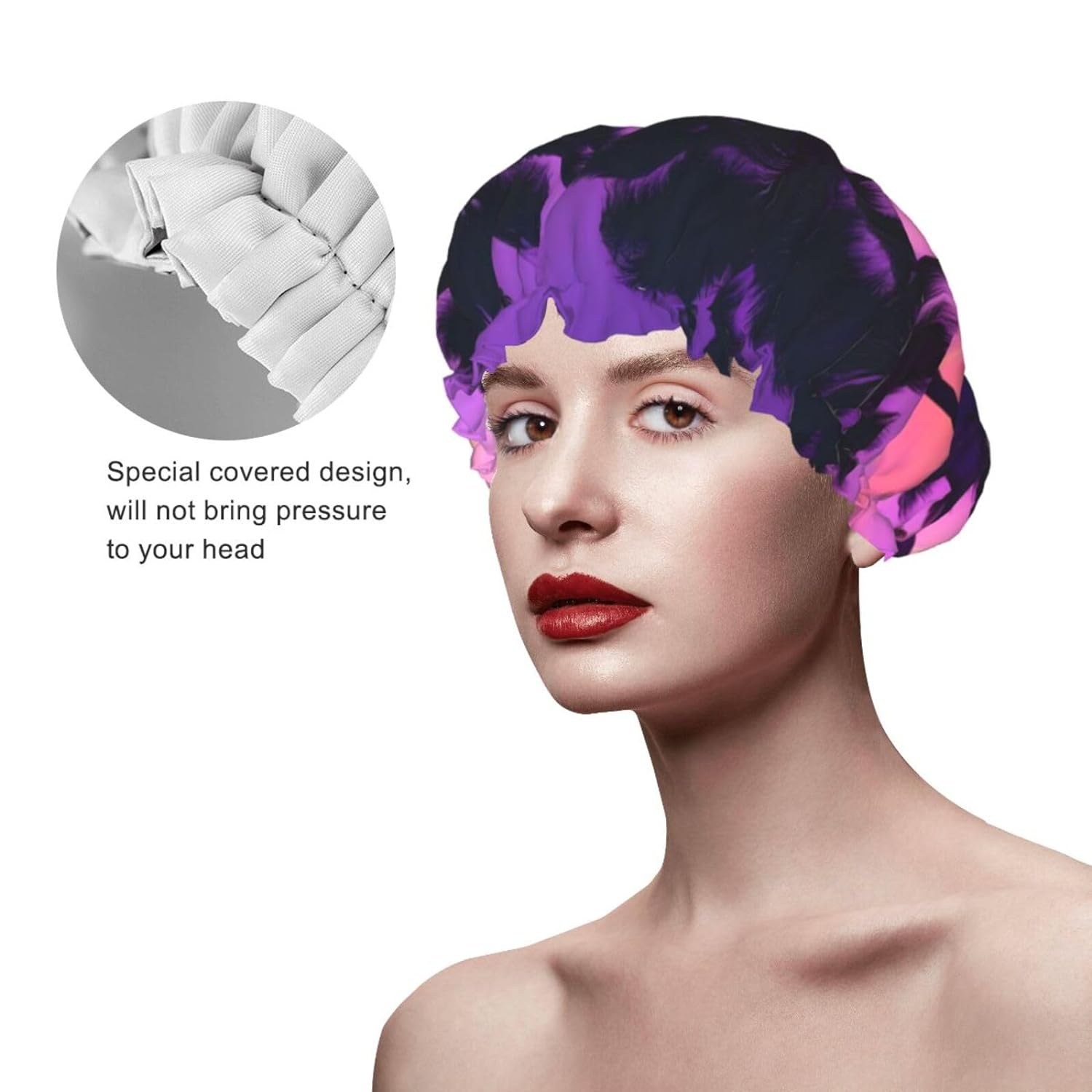 Ice Hockey print Print Reusable Shower Cap for Women,Double Waterproof Layers Bathing Hat,Quick Drying Bath Hair Cap