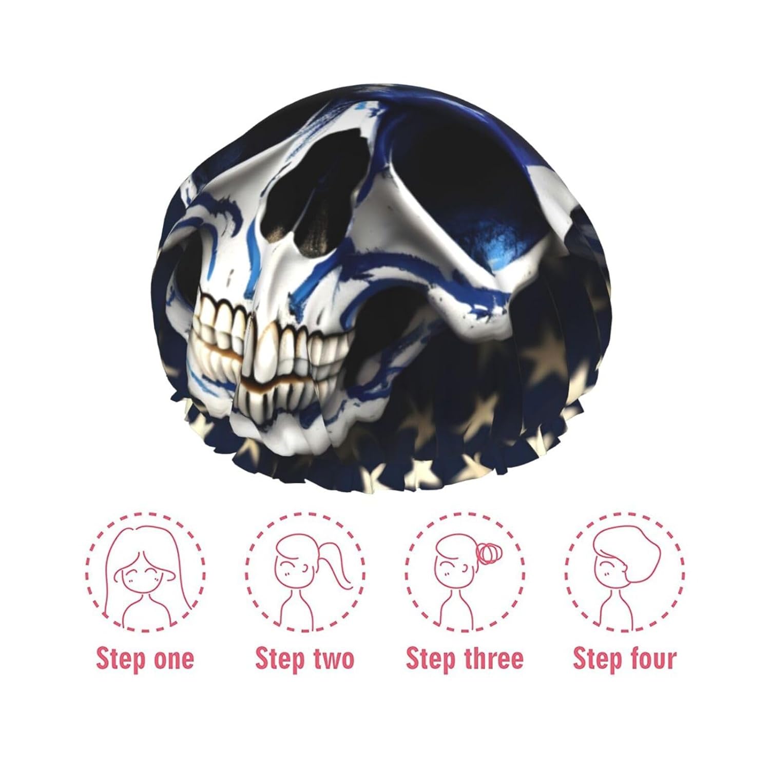 Ice Hockey print Print Reusable Shower Cap for Women,Double Waterproof Layers Bathing Hat,Quick Drying Bath Hair Cap