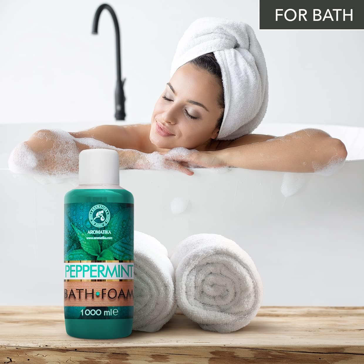 Bath Foam with Peppermint Essential Oil - 34 Fl Oz (1000ml) - Body Care - Good Sleep - Beauty - Bathing - Body Care - Wellness - Relax - Aromatherapy - Spa - Bubble Baths