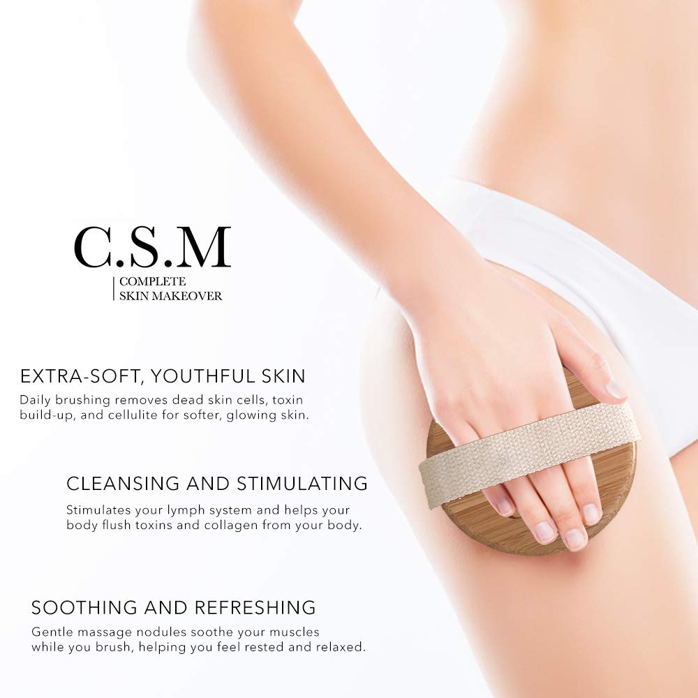 CSM Dry Body Brush for Beautiful Skin - Solid Wood Frame & Boar Hair Exfoliating Brush to Exfoliate & Soften Skin, Improve Circulation, Stop Ingrown Hairs, and Reduce The Appearance Cellulite