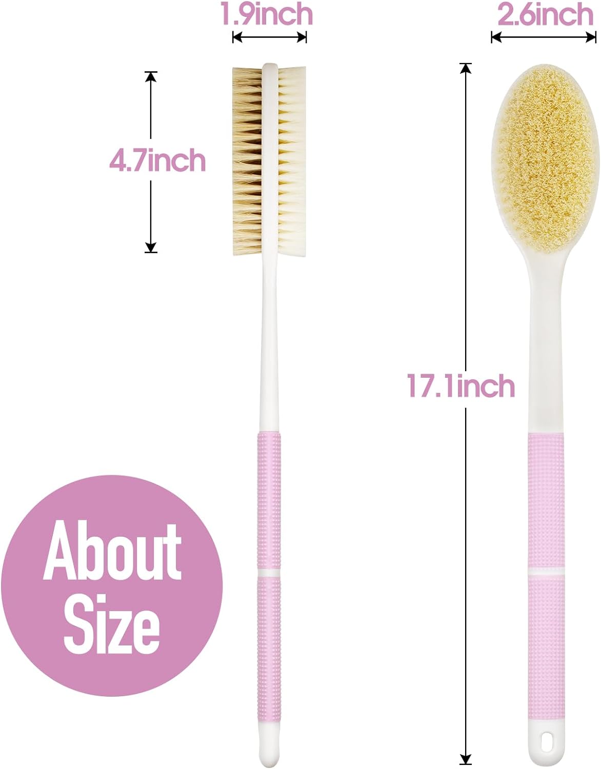 Backski Back Scrubber Anti Slip for Shower,Shower Brush Long Handle with Stiff and Soft Bristles,Body Exfoliator for Bath or Dry Brush(Blue)