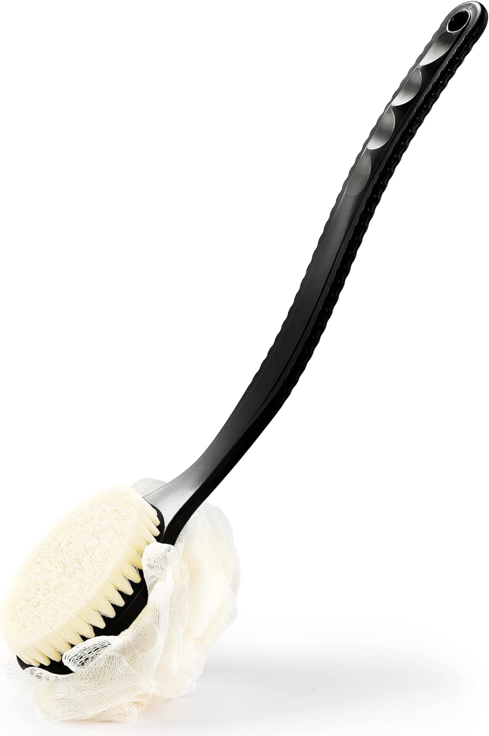 Shower Body Brush,Soft Bristles and Beautiful Pumpkin Loofah 14” Long Handle Back Scrubber Bath Mesh Sponge for Skin Exfoliating Bath,Massage Bristles Suitable for Wet or Dry,Men and Women (Grey)