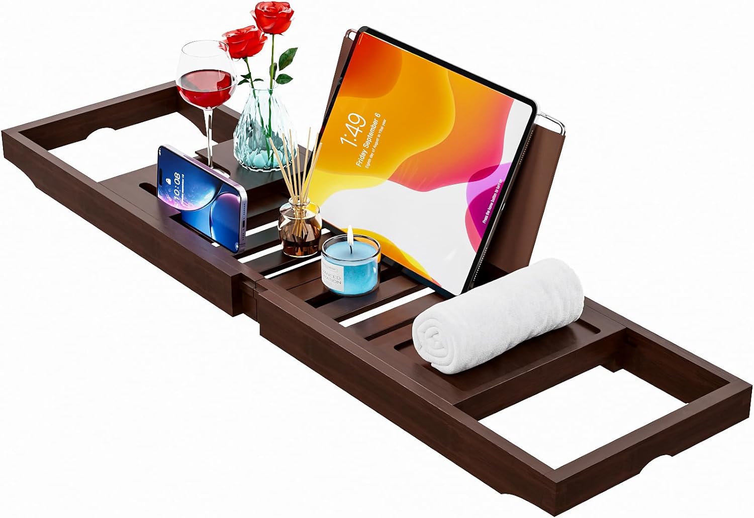Yirilan Premium Bathtub Tray Caddy - Expandable Bath Tray - Unique House Warming Gifts, New Home, Anniversary & Wedding Gifts for Couple, Bridal Shower Gift for Women