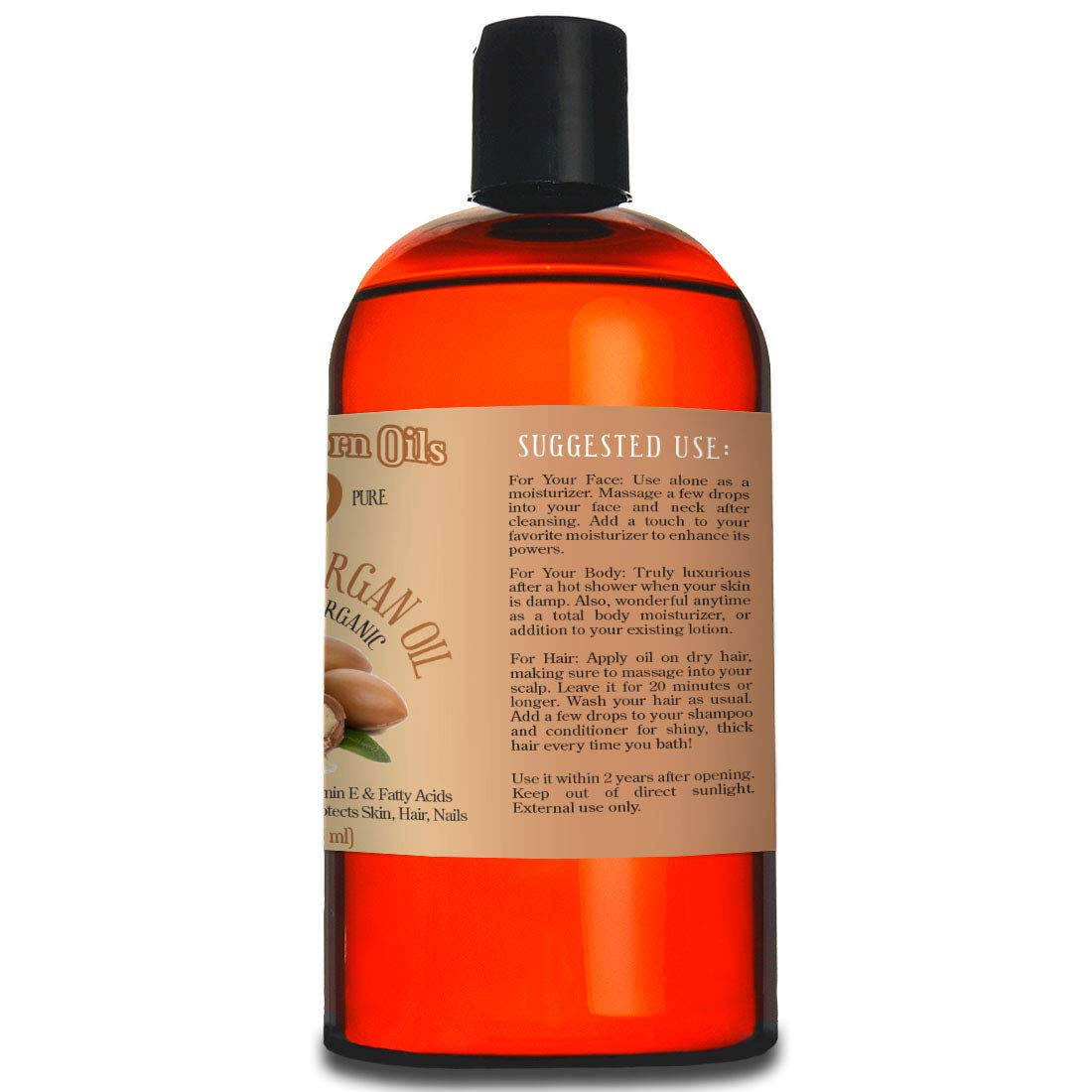 Natural Born Oils Aceite de argán marroquí. 16oz. 100% puro y natural, prensado en frío, orgánico. Hidratante natural para tu piel y cabello