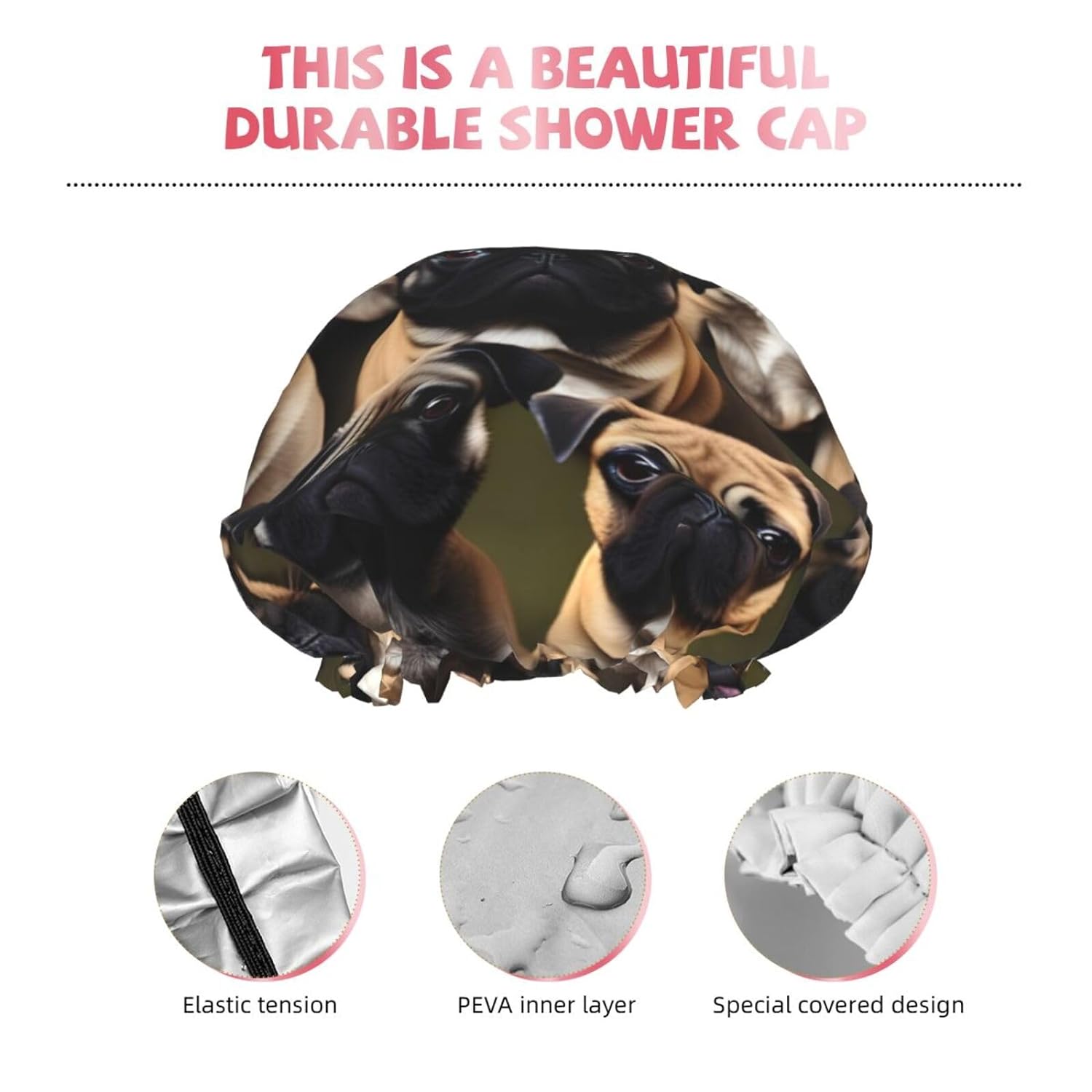 Ice Hockey print Print Reusable Shower Cap for Women,Double Waterproof Layers Bathing Hat,Quick Drying Bath Hair Cap