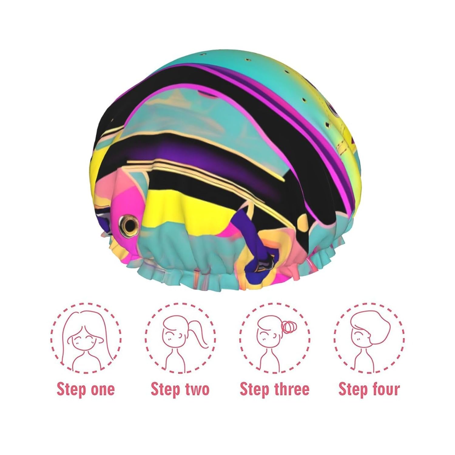 Ice Hockey print Print Reusable Shower Cap for Women,Double Waterproof Layers Bathing Hat,Quick Drying Bath Hair Cap