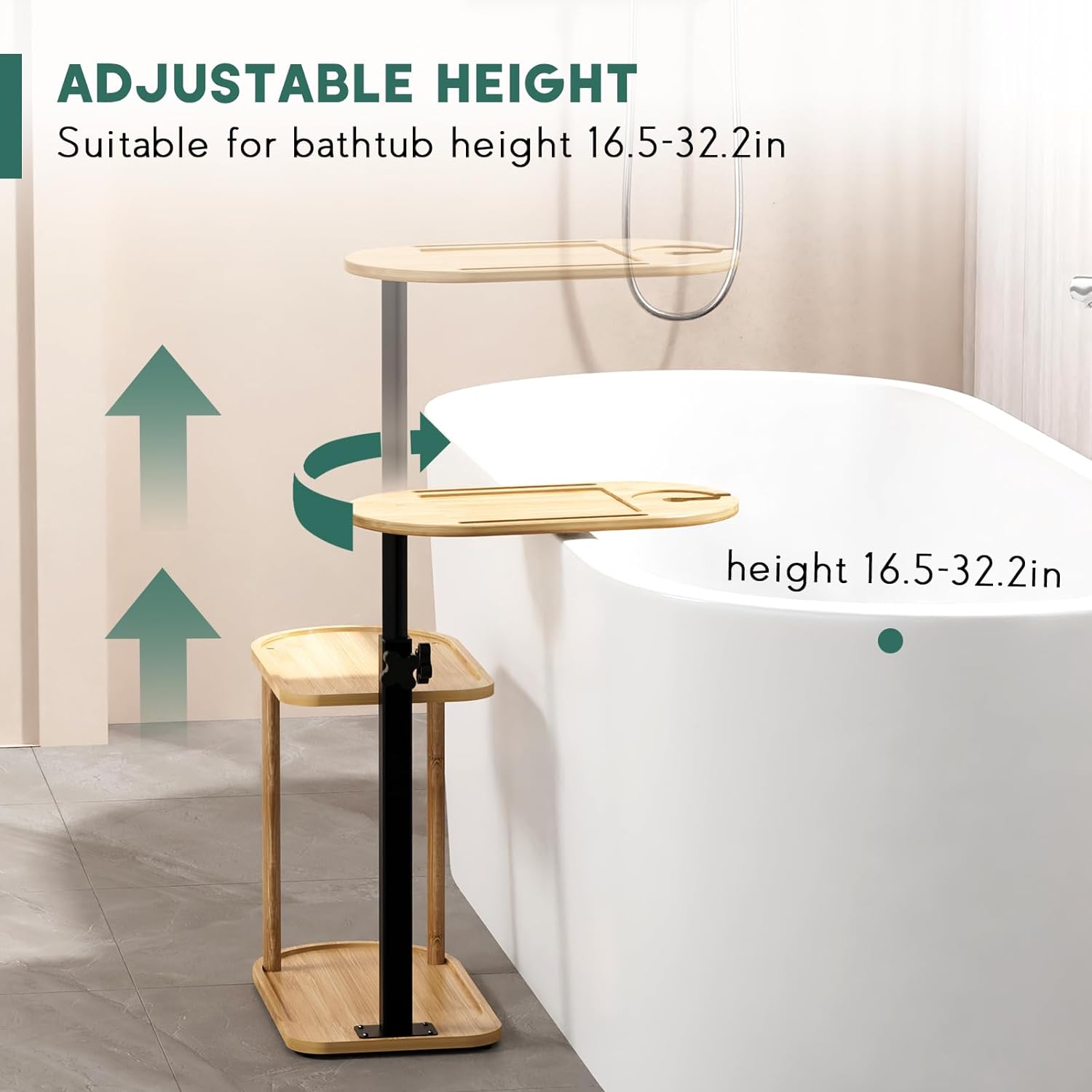 Yumkfoi 3 Layer Bath Tub Tray Table, Freestanding Bamboo Bath Tray Caddy for Tub Against Wall, Bath Table Tray Tub Shelf Bathroom Organizer Shelf for Luxury Spa, Gift for House Warming New Home