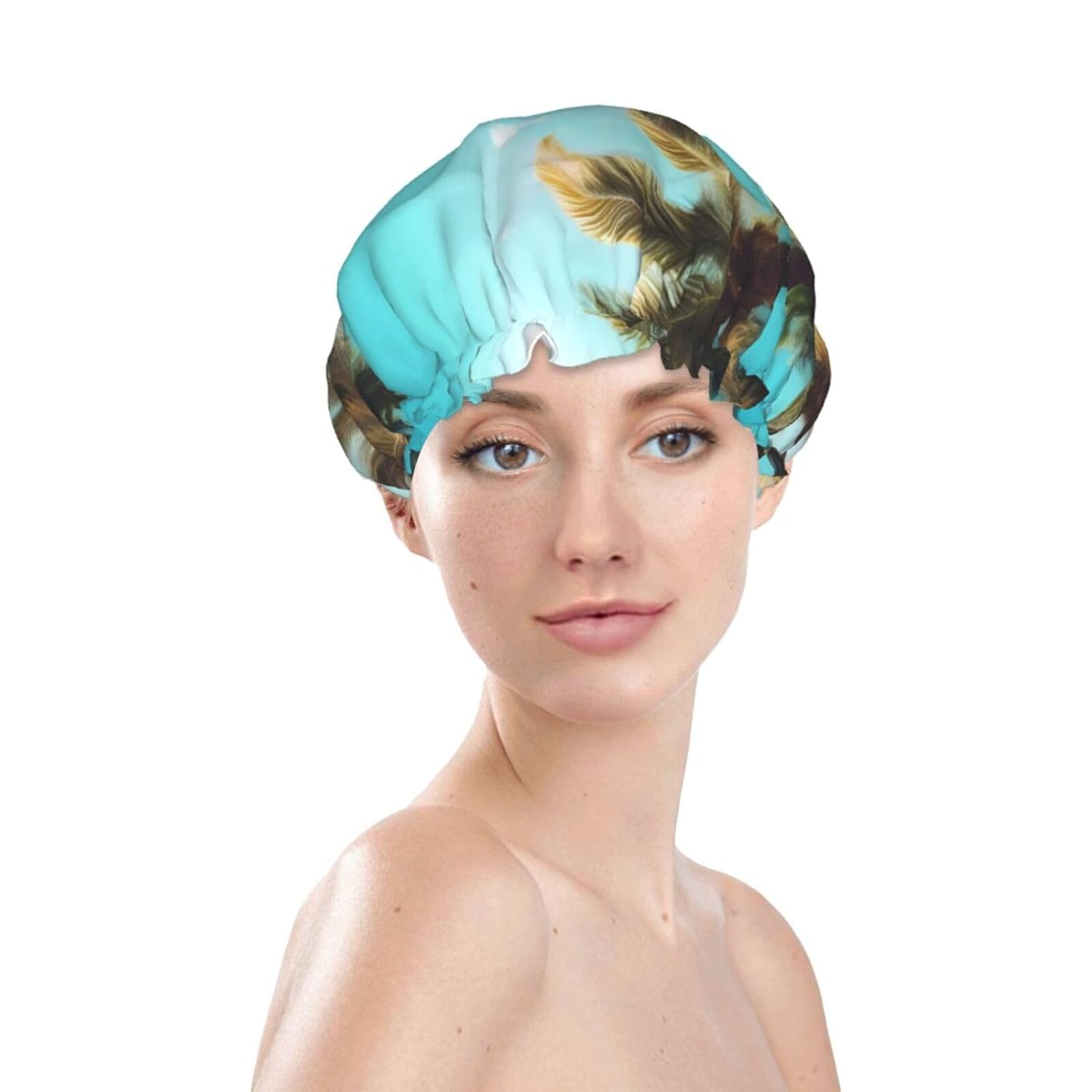 Ice Hockey print Print Reusable Shower Cap for Women,Double Waterproof Layers Bathing Hat,Quick Drying Bath Hair Cap