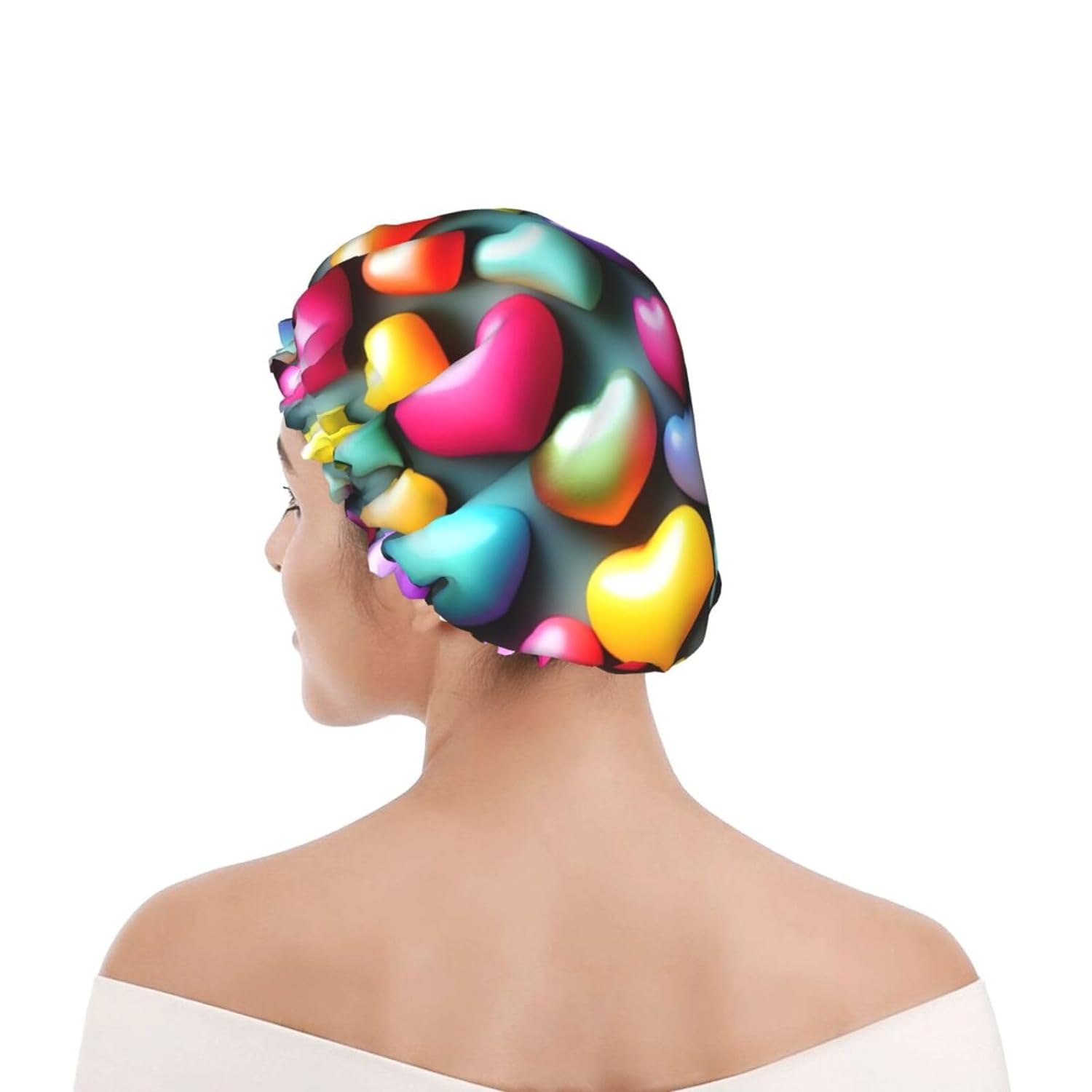 Ice Hockey print Print Reusable Shower Cap for Women,Double Waterproof Layers Bathing Hat,Quick Drying Bath Hair Cap