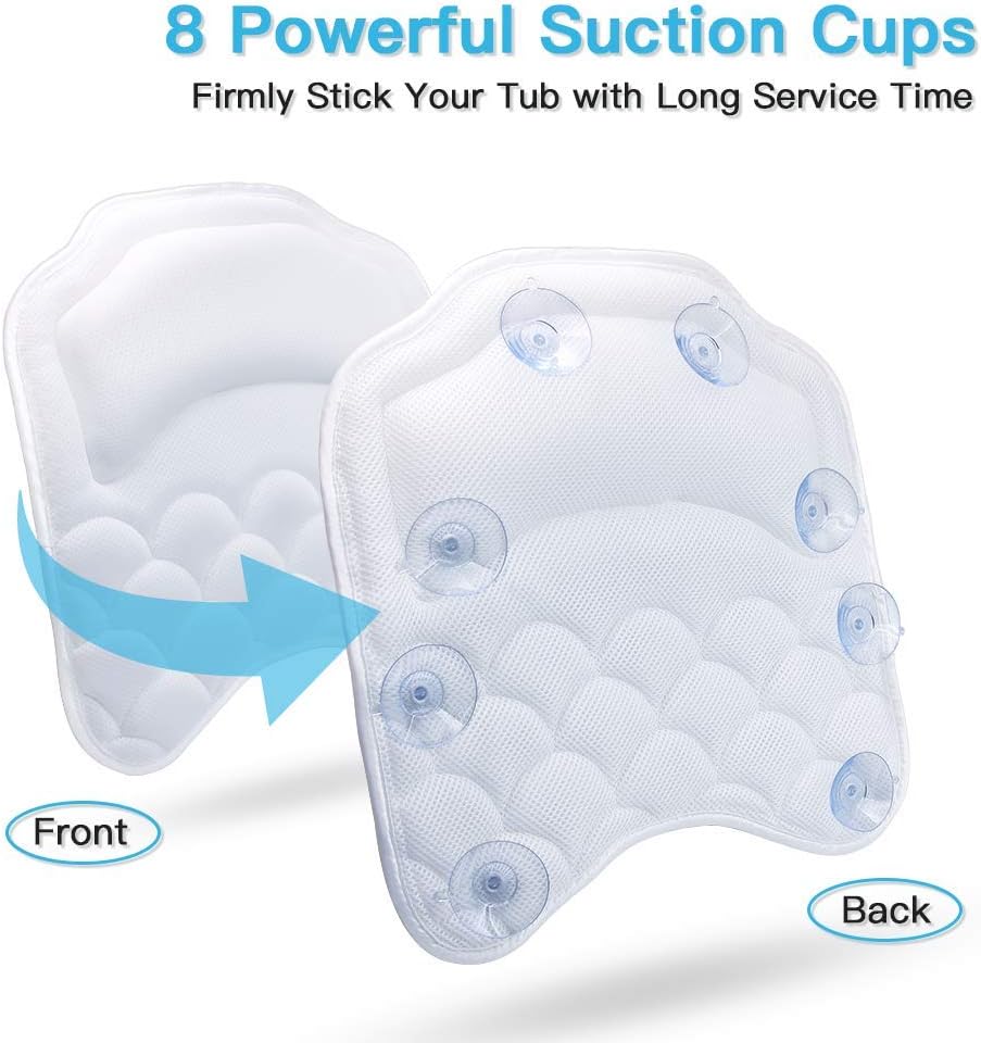 Beautybaby Bathtub Spa Pillow Bath Pillows for tub, with Non-Slip 8 Large Strong Suction Cups, Free Machine Washable Bag