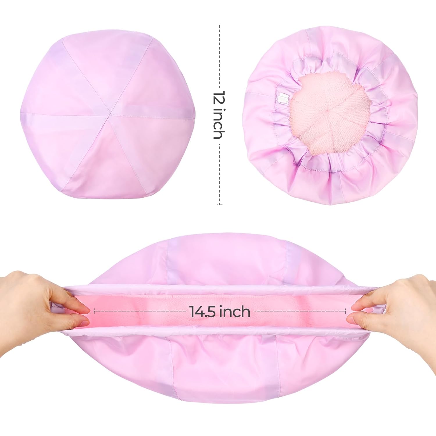 Shower Cap for Women Terry Lined Bath Cap Large Reusable Waterproof Elastic Band Pink Shower Caps for Long Thick Hair Soft Bath Shower Hair Caps