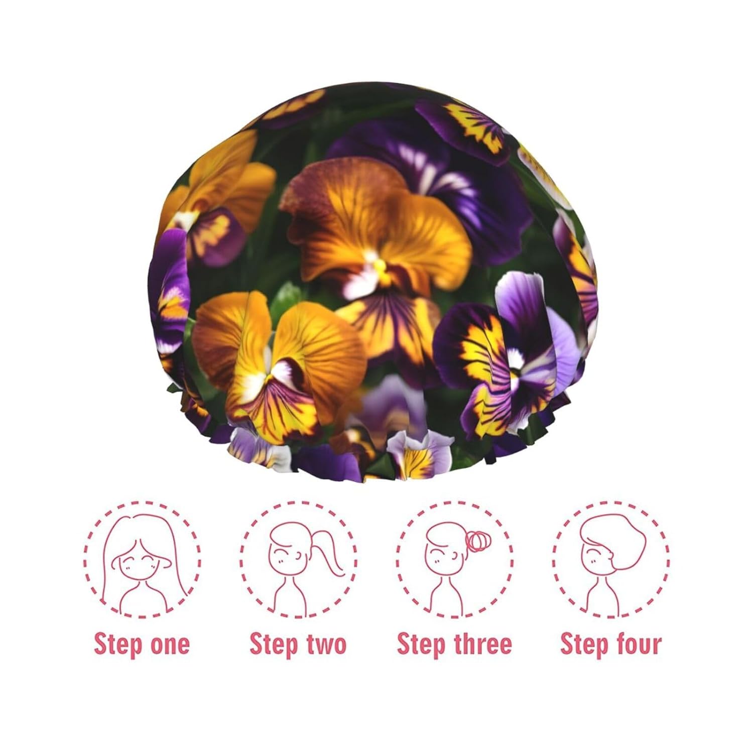 Ice Hockey print Print Reusable Shower Cap for Women,Double Waterproof Layers Bathing Hat,Quick Drying Bath Hair Cap