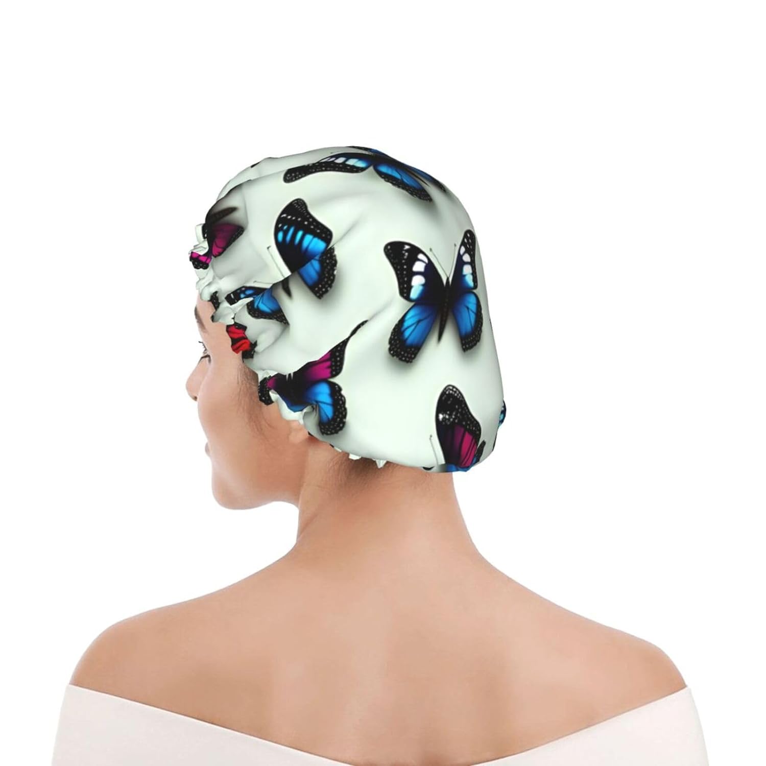 Ice Hockey print Print Reusable Shower Cap for Women,Double Waterproof Layers Bathing Hat,Quick Drying Bath Hair Cap