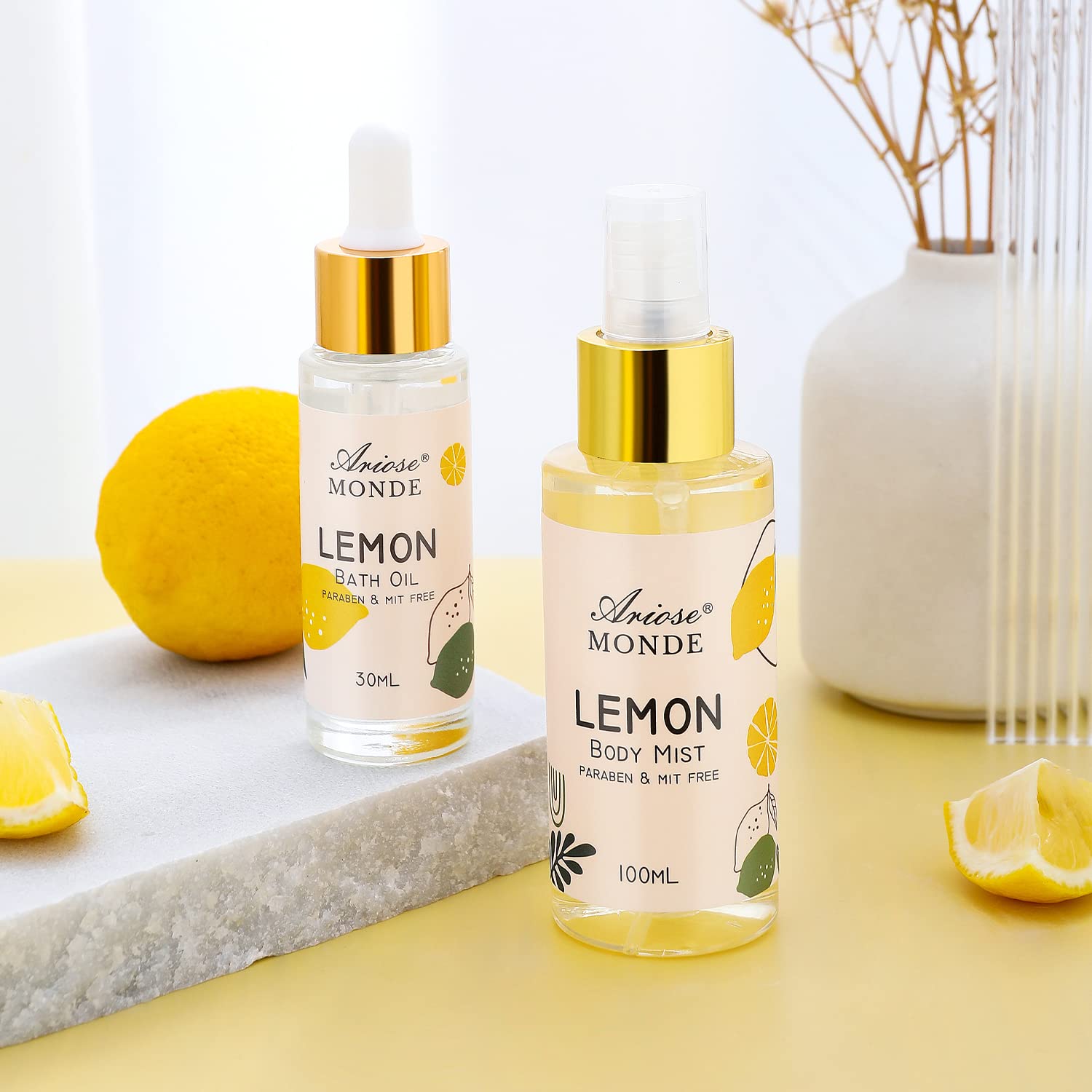 Birthday Gifts Set for Women, Bath Spa Gift Box Set with Shower Gel, Bubble Bath, Body Cream, Bath Soap, Bath Salt, Essential Oil, Bath and Body Gift Box for Women Lemon Scent