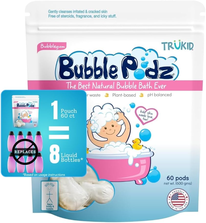 TruKid Bubble Podz for Baby, Refreshing Bubble Bath for Dry, Sensitive & Soft Skin, pH Balanced for Eye Sensitivity, Enriched with Lavender Flower, Lavender Scent, All Natural Ingredients (24 Podz)