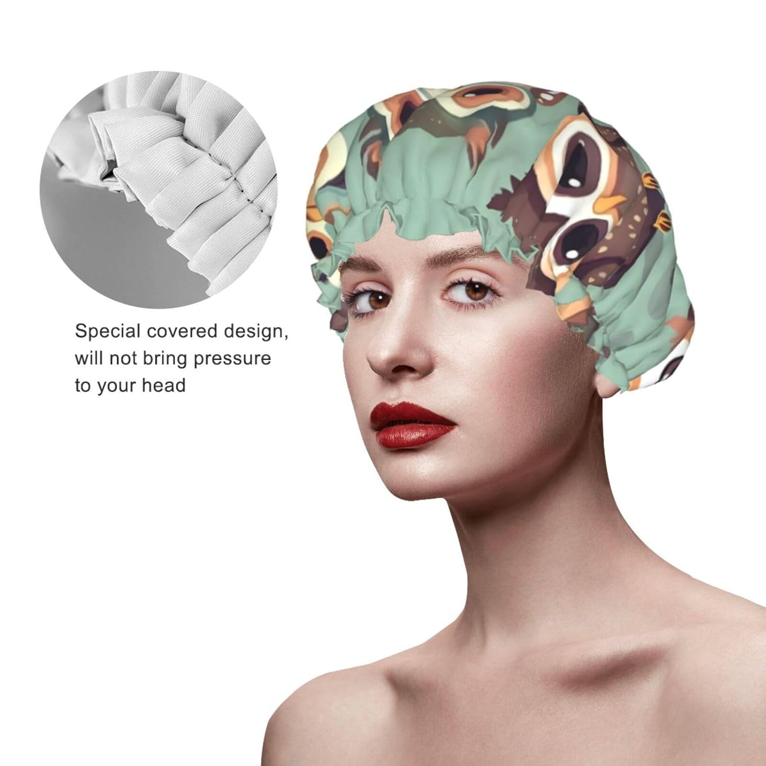 Ice Hockey print Print Reusable Shower Cap for Women,Double Waterproof Layers Bathing Hat,Quick Drying Bath Hair Cap