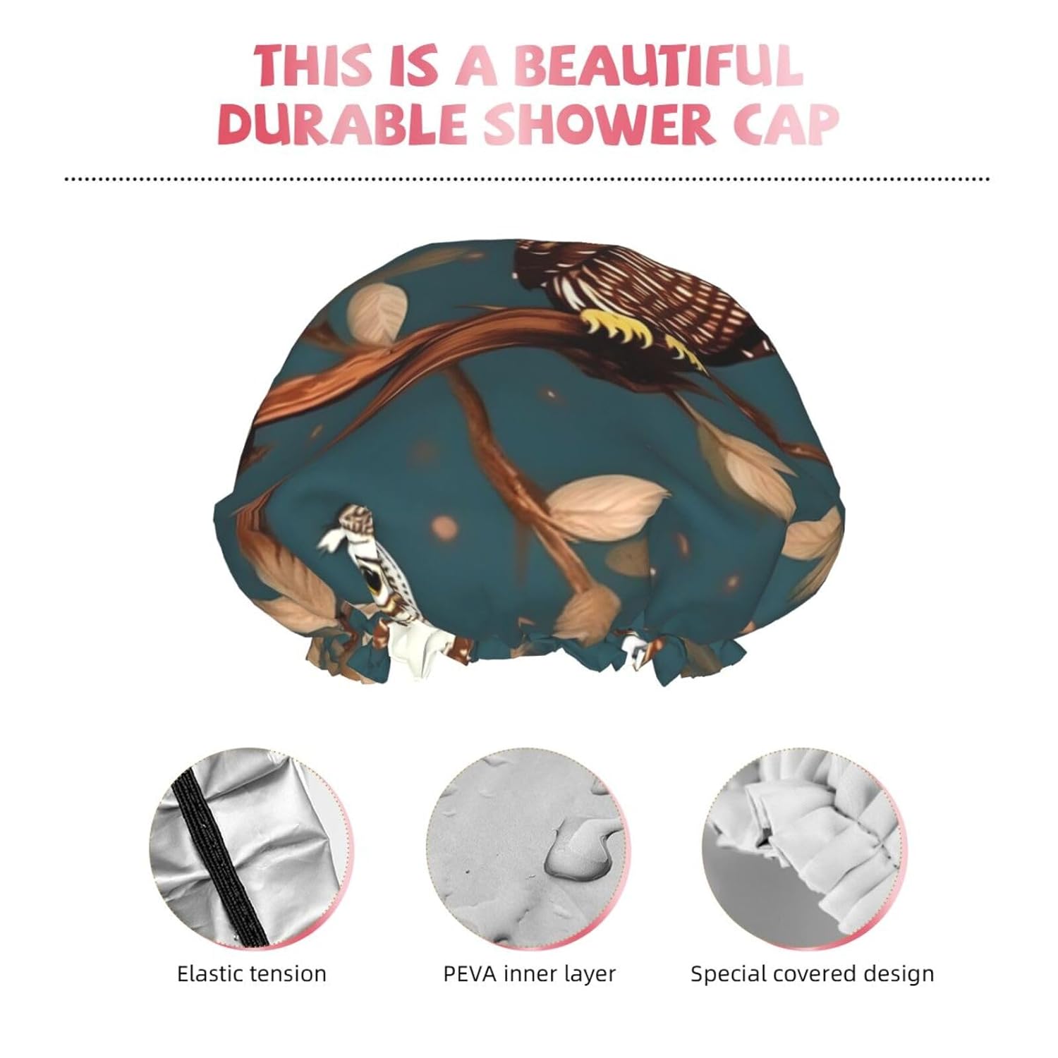 Ice Hockey print Print Reusable Shower Cap for Women,Double Waterproof Layers Bathing Hat,Quick Drying Bath Hair Cap