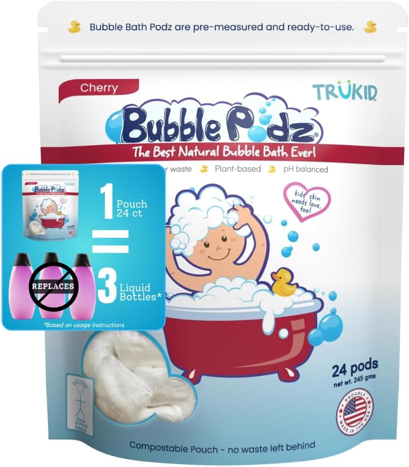 TruKid Bubble Podz for Baby, Refreshing Bubble Bath for Dry, Sensitive & Soft Skin, pH Balanced for Eye Sensitivity, Enriched with Lavender Flower, Lavender Scent, All Natural Ingredients (24 Podz)