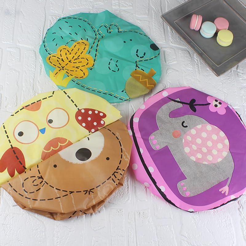 4Pcs Shower Caps, Waterproof Bath Caps Plastic Reusable Shower Caps Elastic Band Bath Hair Caps for Women Kids (P-3)