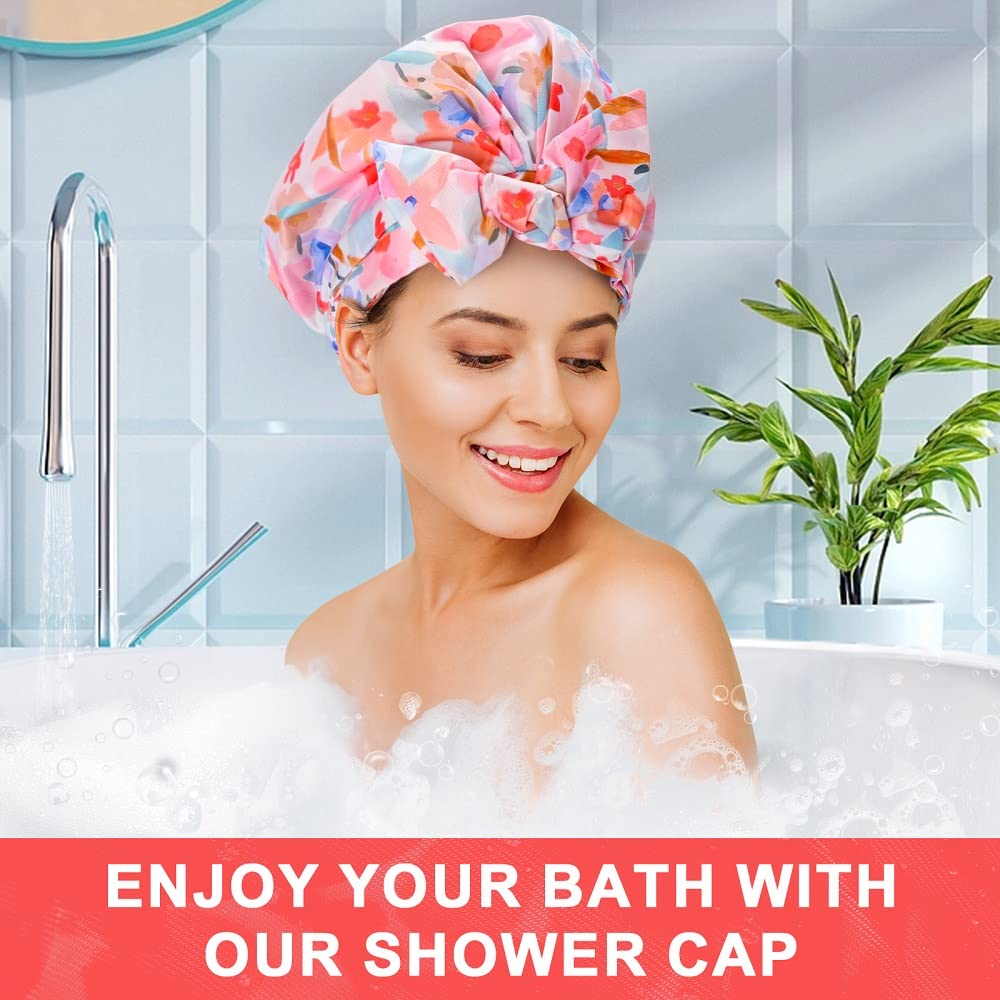 SinPinEra Luxury Shower Cap for Women,Waterproof, Double Layer, Resuable,Large Bath Cap