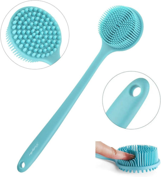 Silicone Back Scrubber for Shower, Body Scrubber with Soft Bristles for Men Women, Long Handle Bath Brush Skin Exfoliator Wet or Dry Body Brush, Shower Back Washer